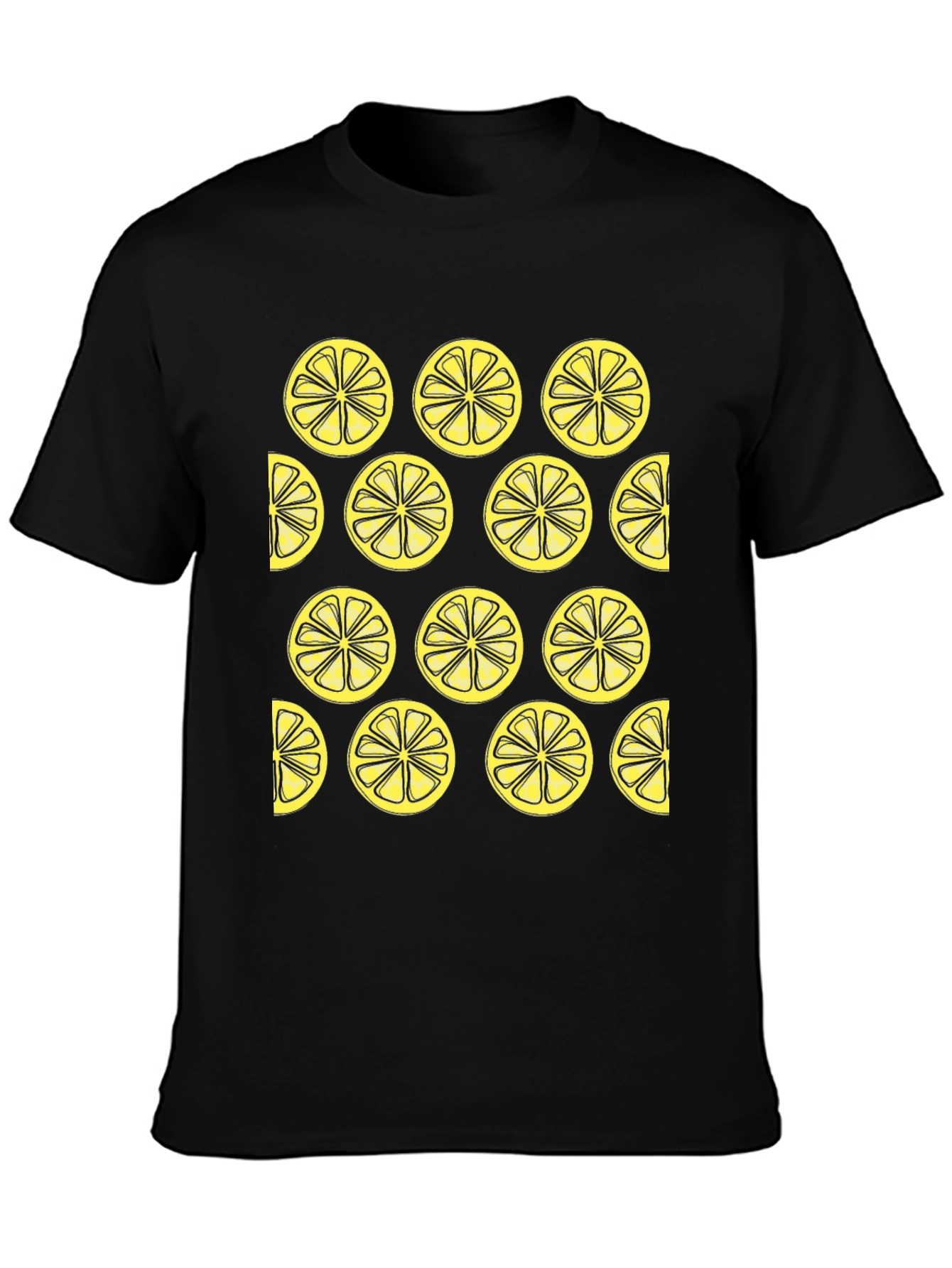 Lemon Slice Pattern Black Crewneck T-Shirt