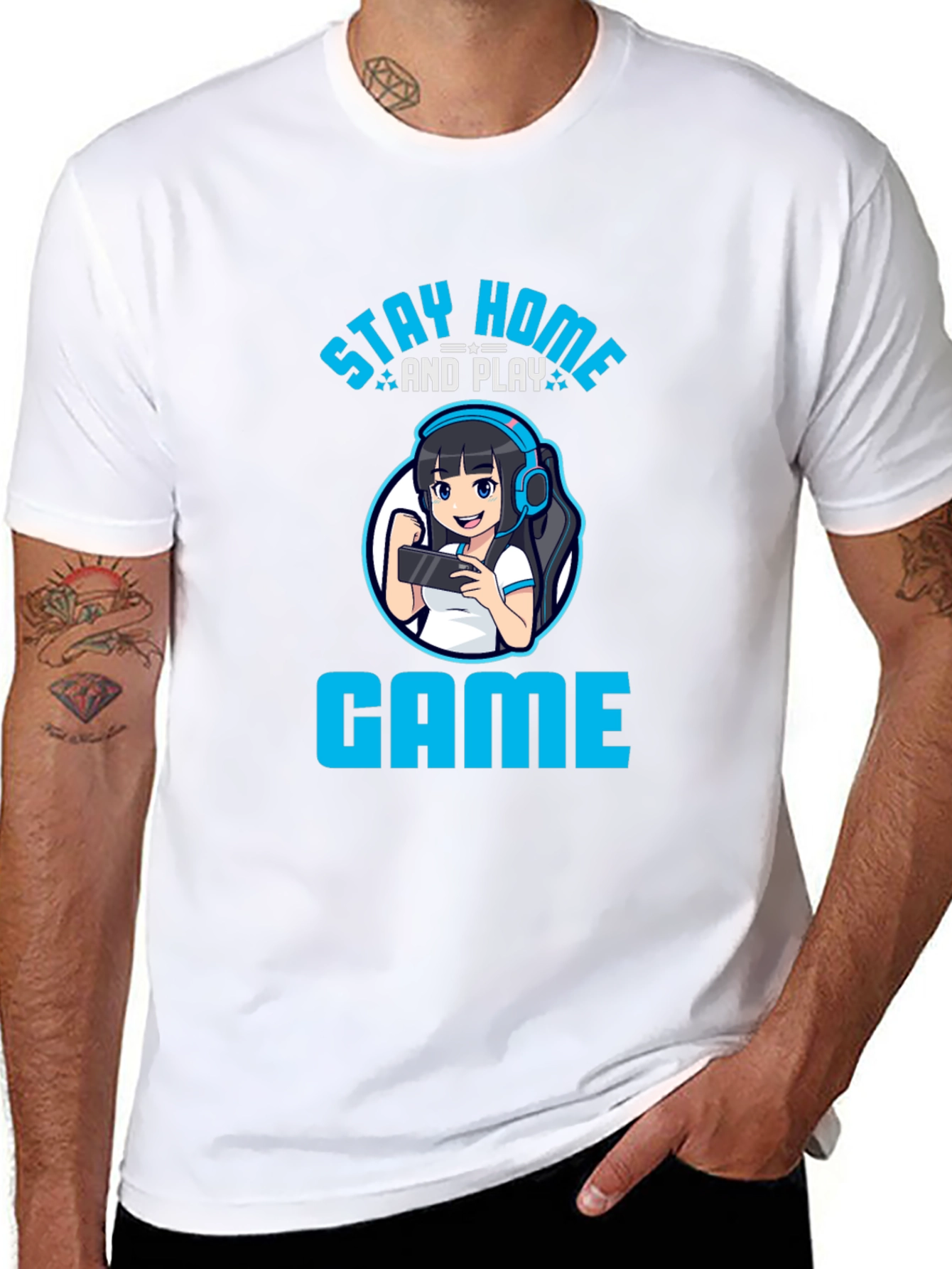 Stay Home and Play Game T-Shirt - Gamer Girl