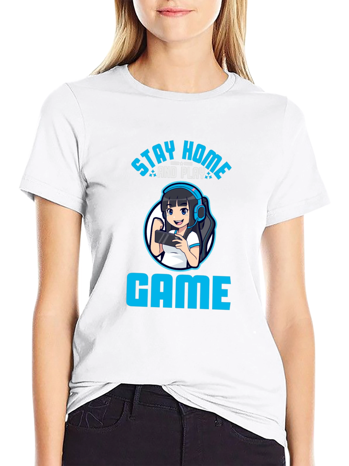 Stay Home and Play Game T-Shirt - Gamer Girl