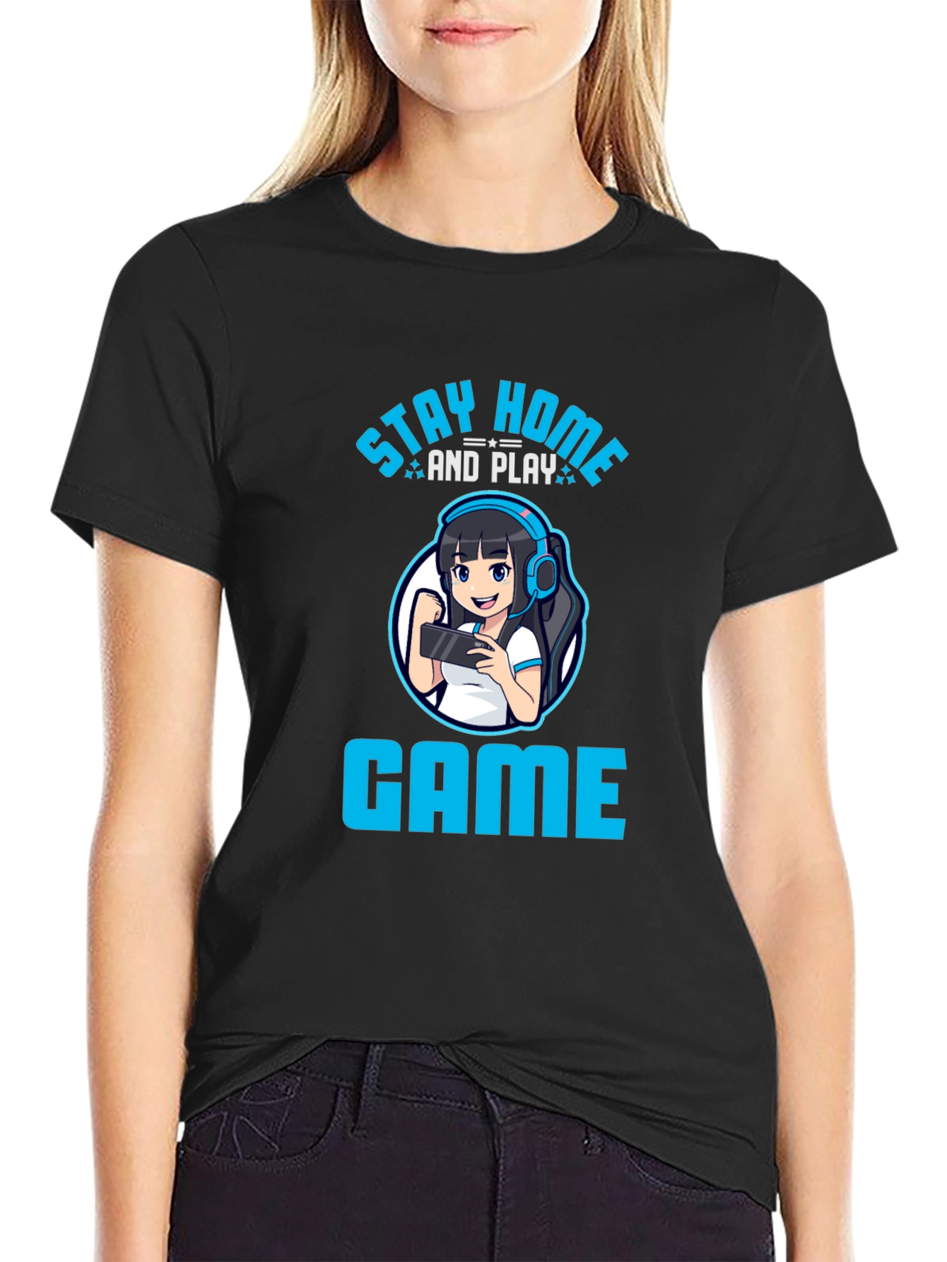 Stay Home and Play Game T-Shirt - Gamer Girl