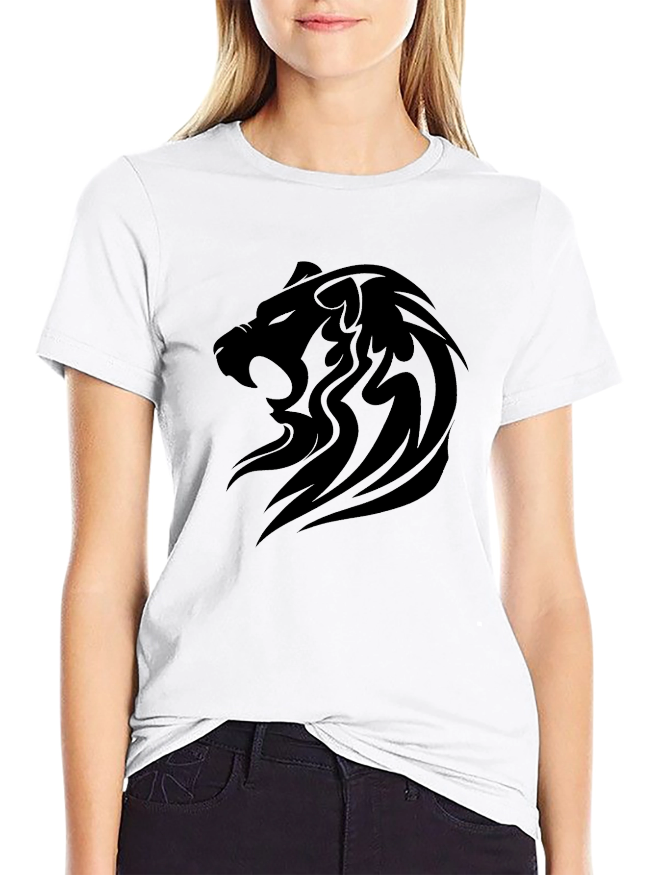 Mens Black Lion Graphic Tee - Bold Tribal Design