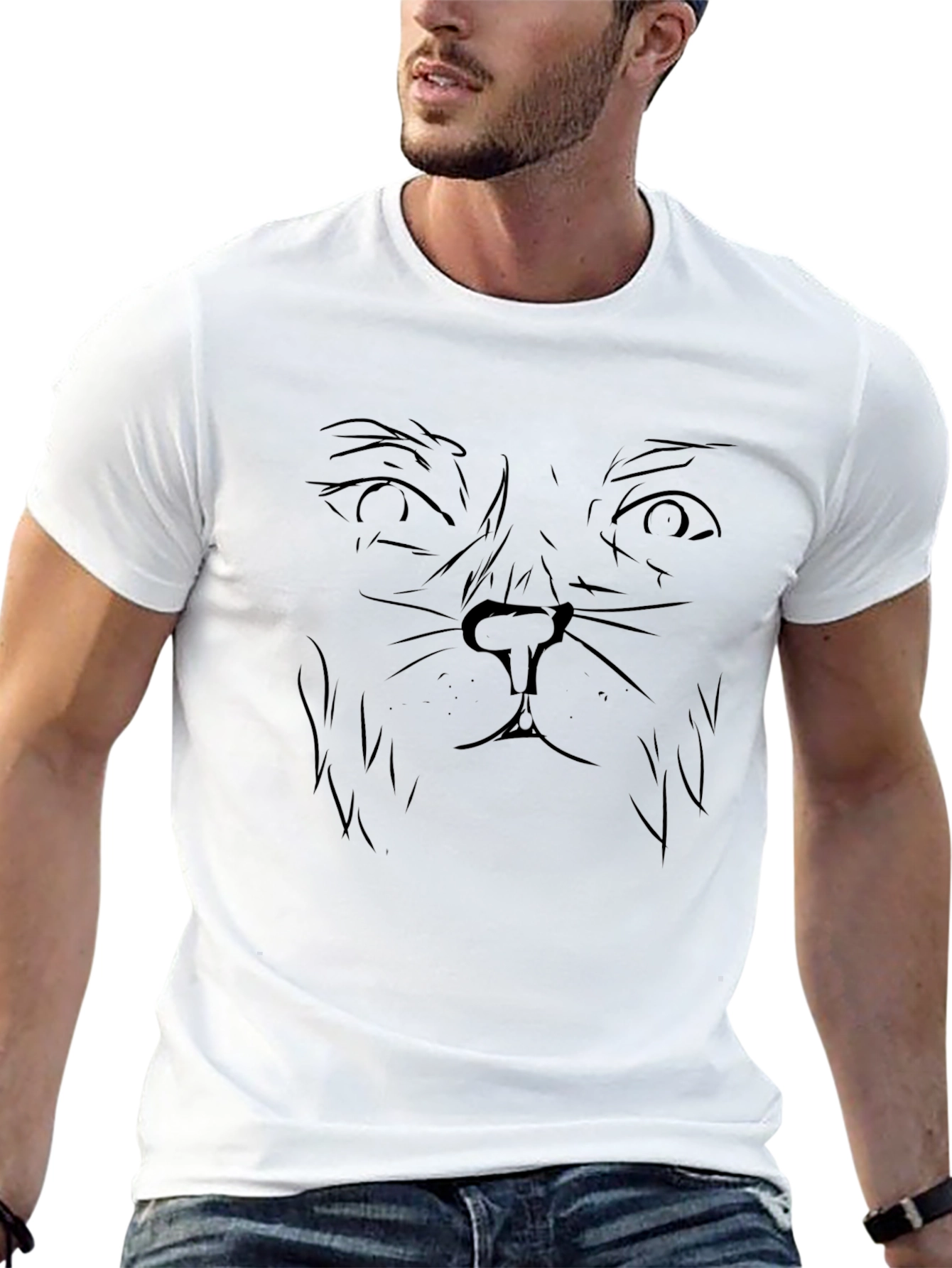 Mens Black Cat Face Graphic T-Shirt