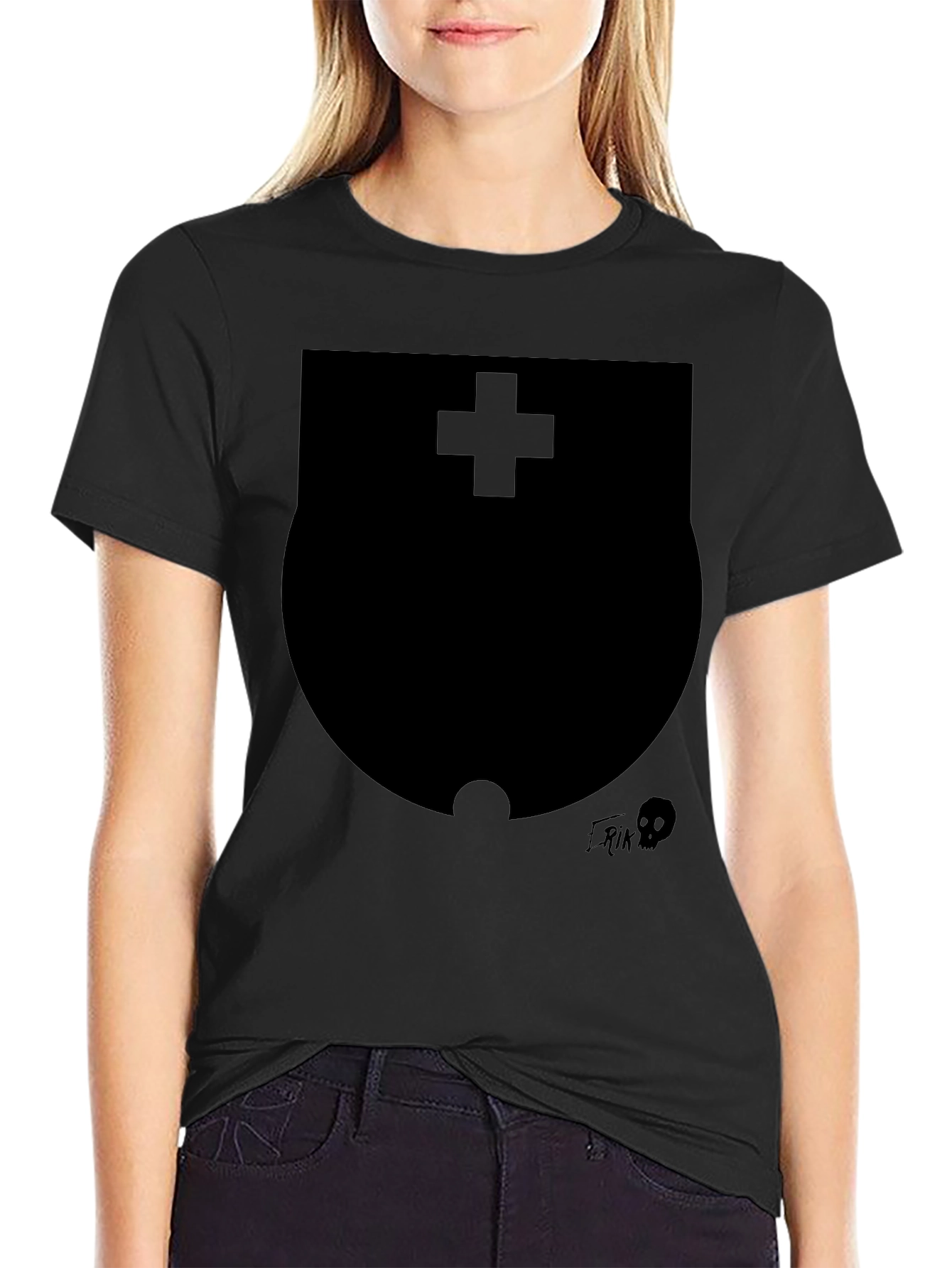 Modern Black Graphic T-Shirt with Shield Design