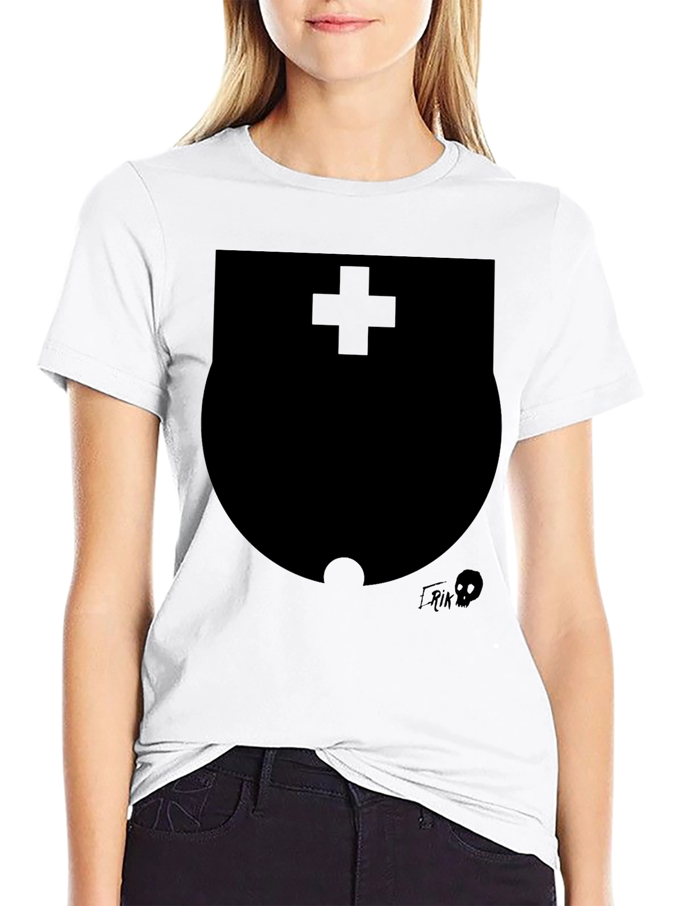 Modern Black Graphic T-Shirt with Shield Design