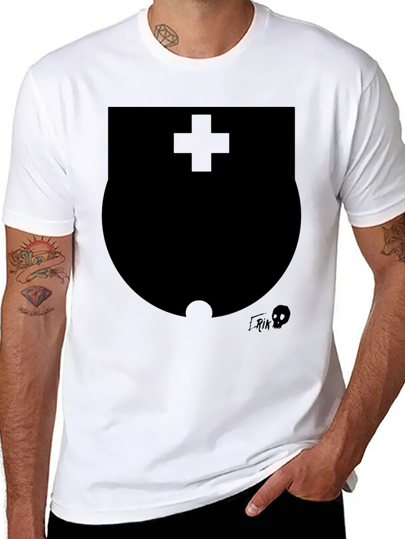 Modern Black Graphic T-Shirt with Shield Design