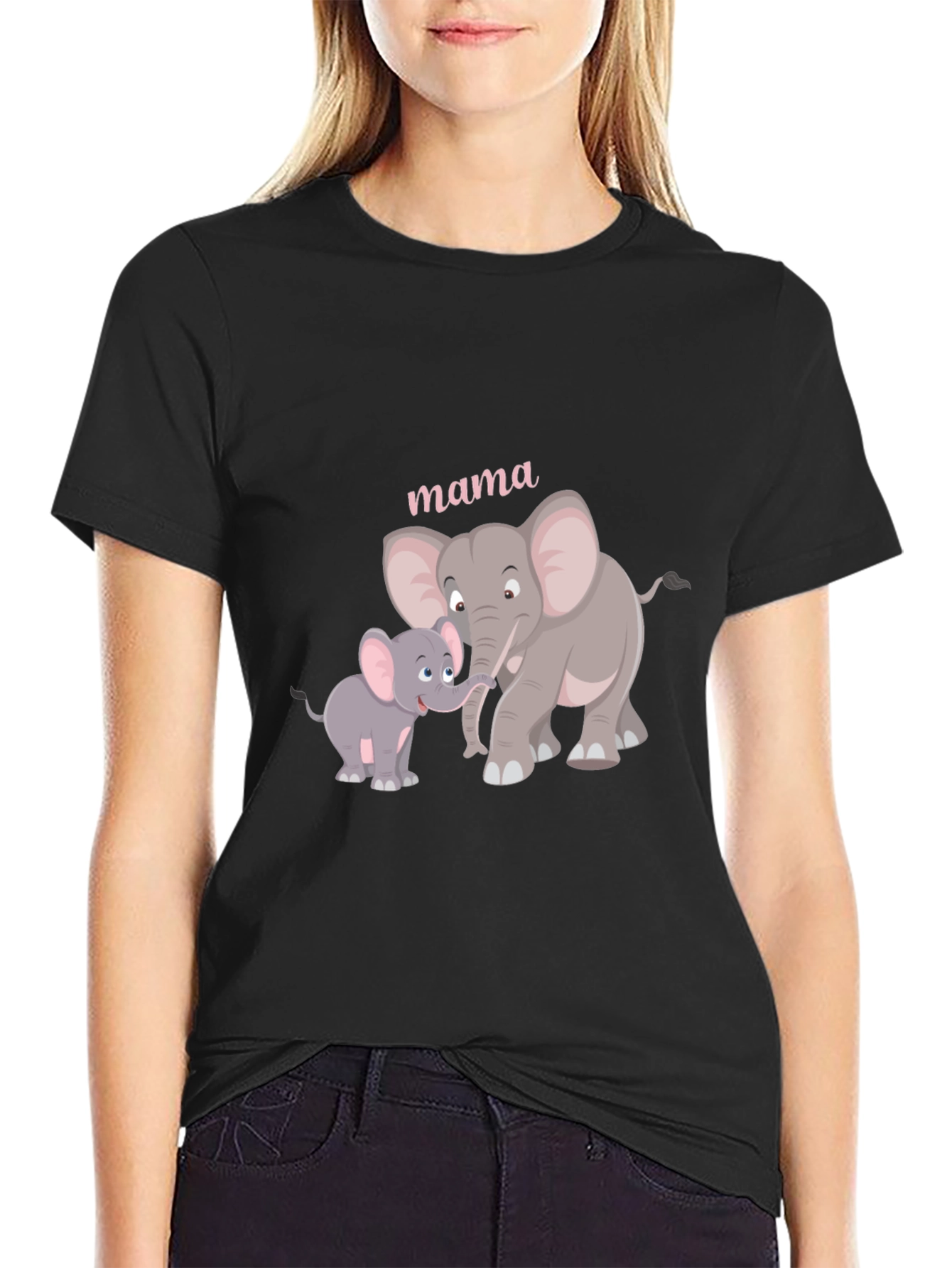 Mama Elephant Graphic Tee - Black Cotton Comfort