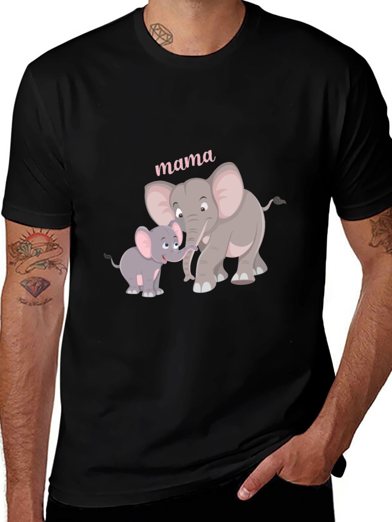 Mama Elephant Graphic Tee - Black Cotton Comfort