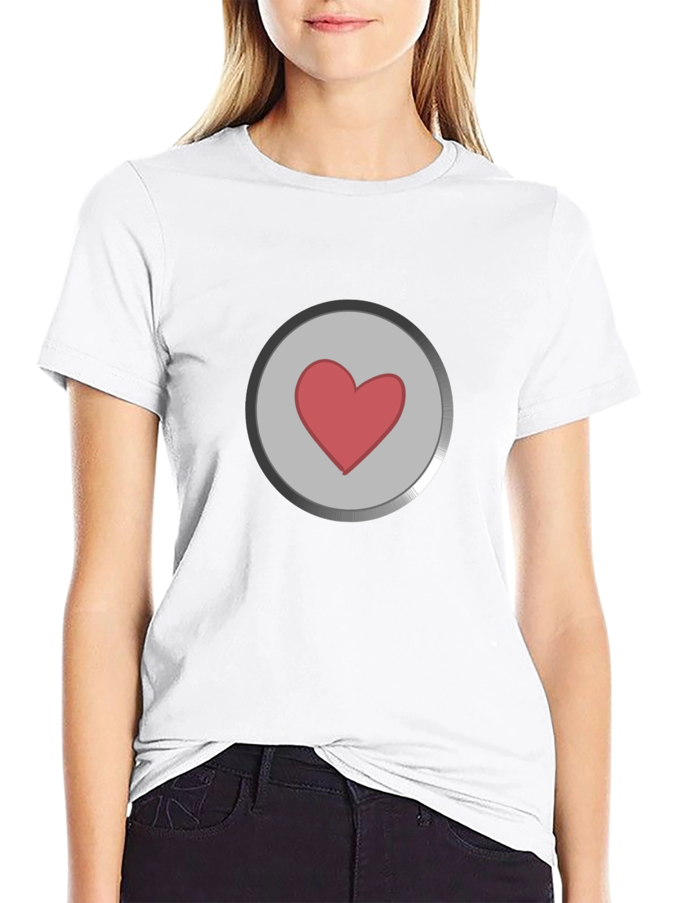 Heart Button Graphic T-Shirt - Black