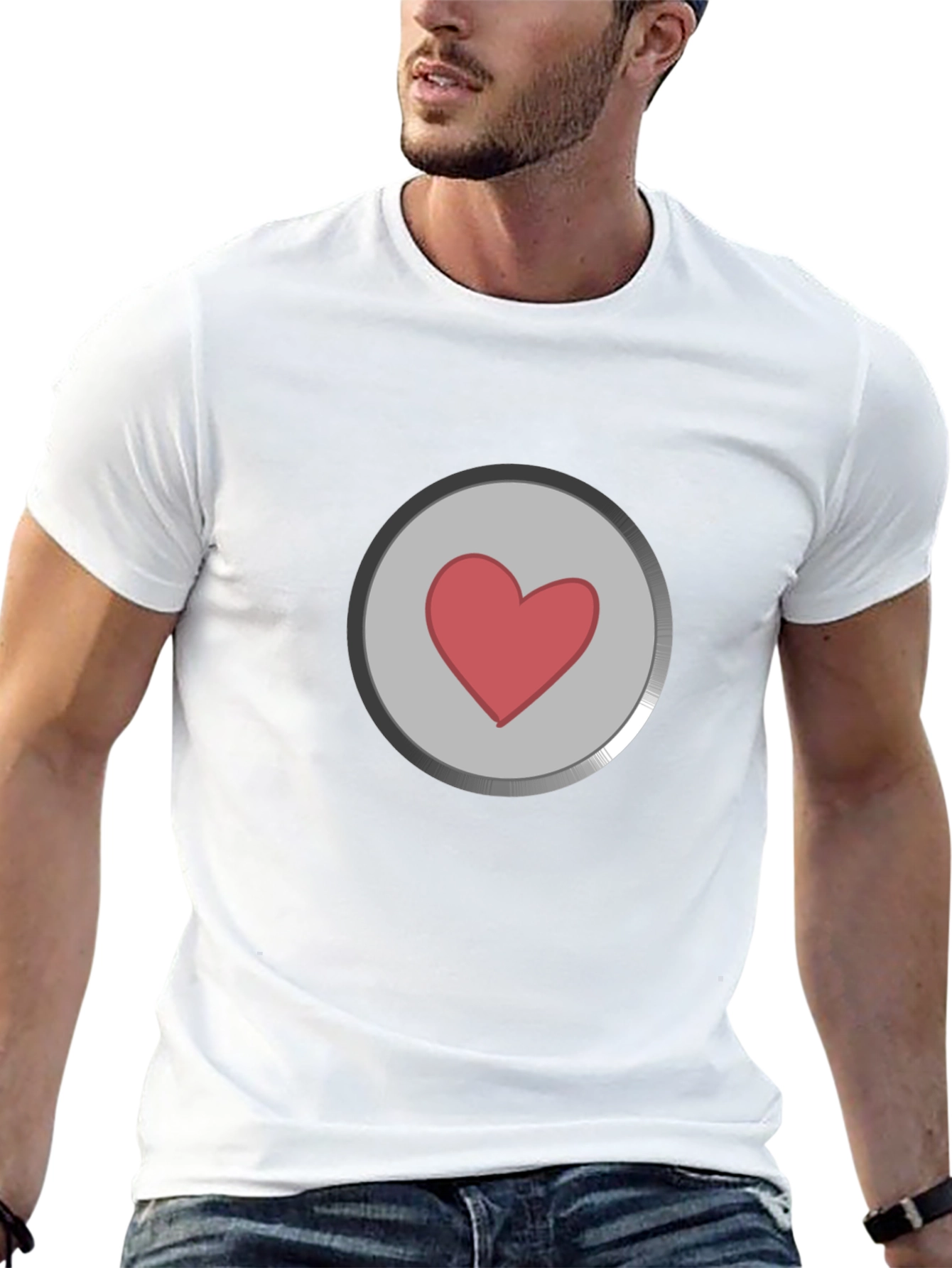 Heart Button Graphic T-Shirt - Black