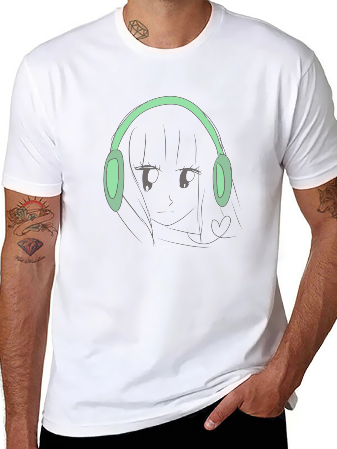 Anime Girl with Headphones Graphic Tee