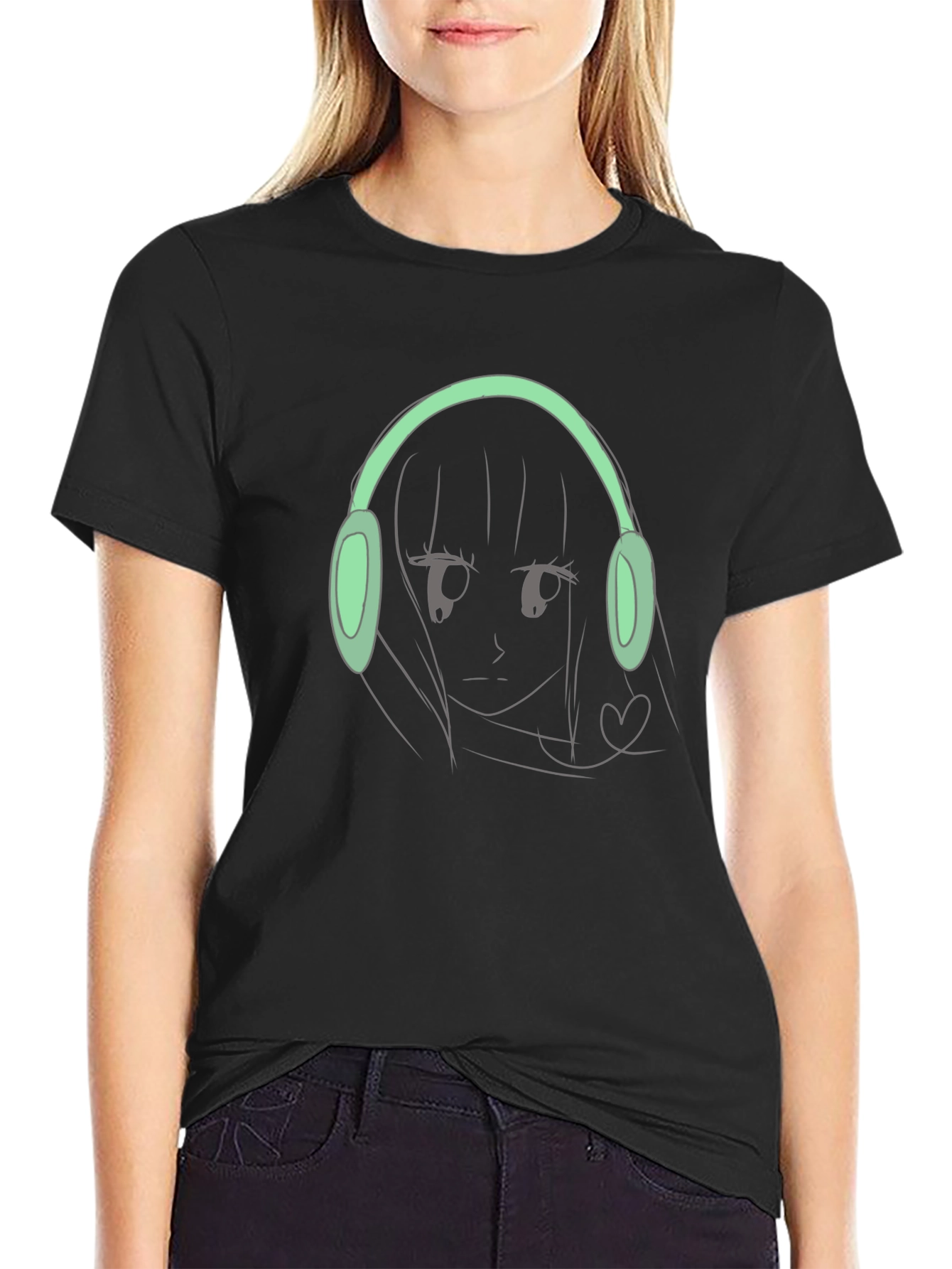 Anime Girl with Headphones Graphic Tee