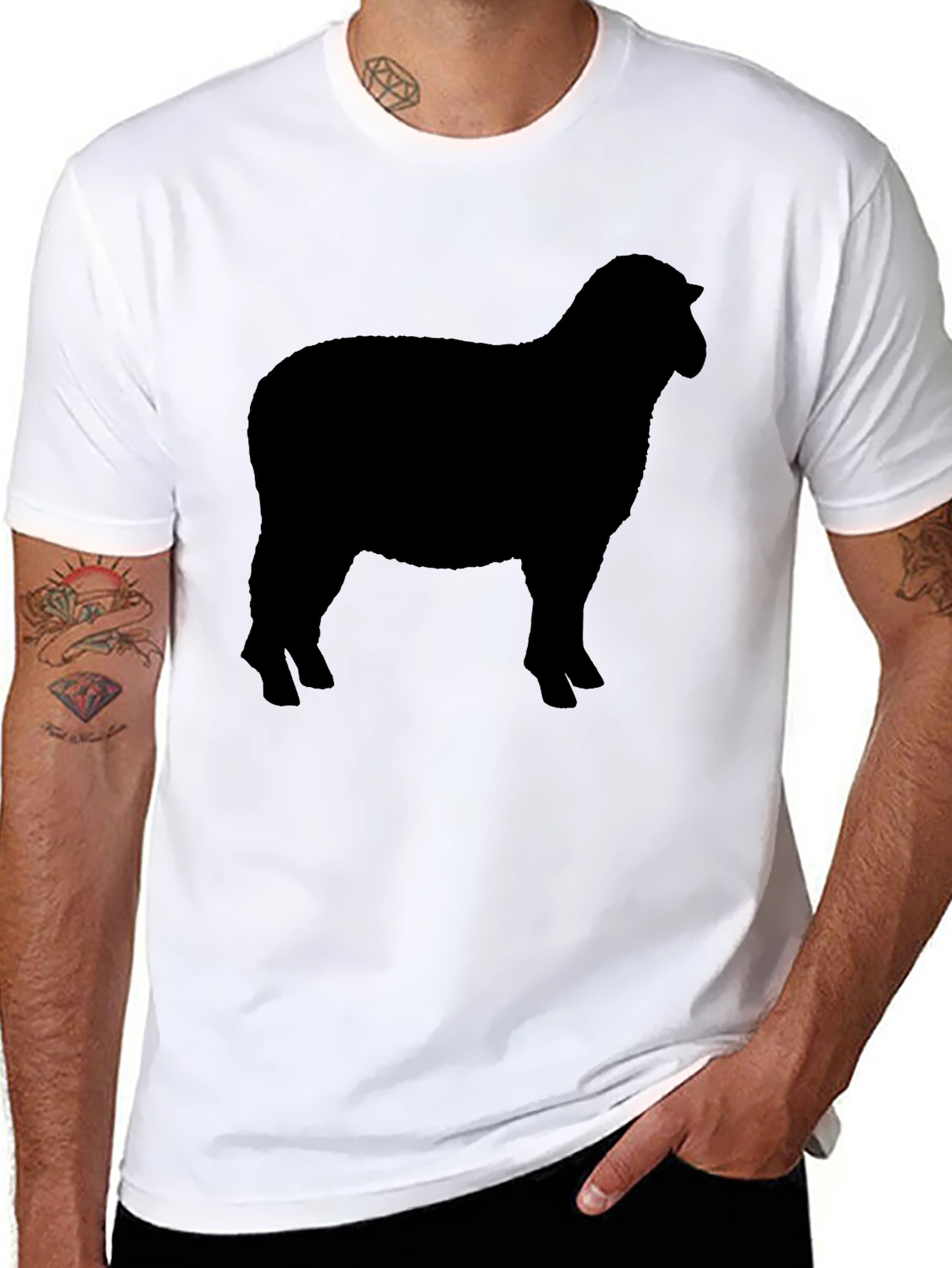 Sheep Silhouette Graphic Tee - Black Cotton T-Shirt