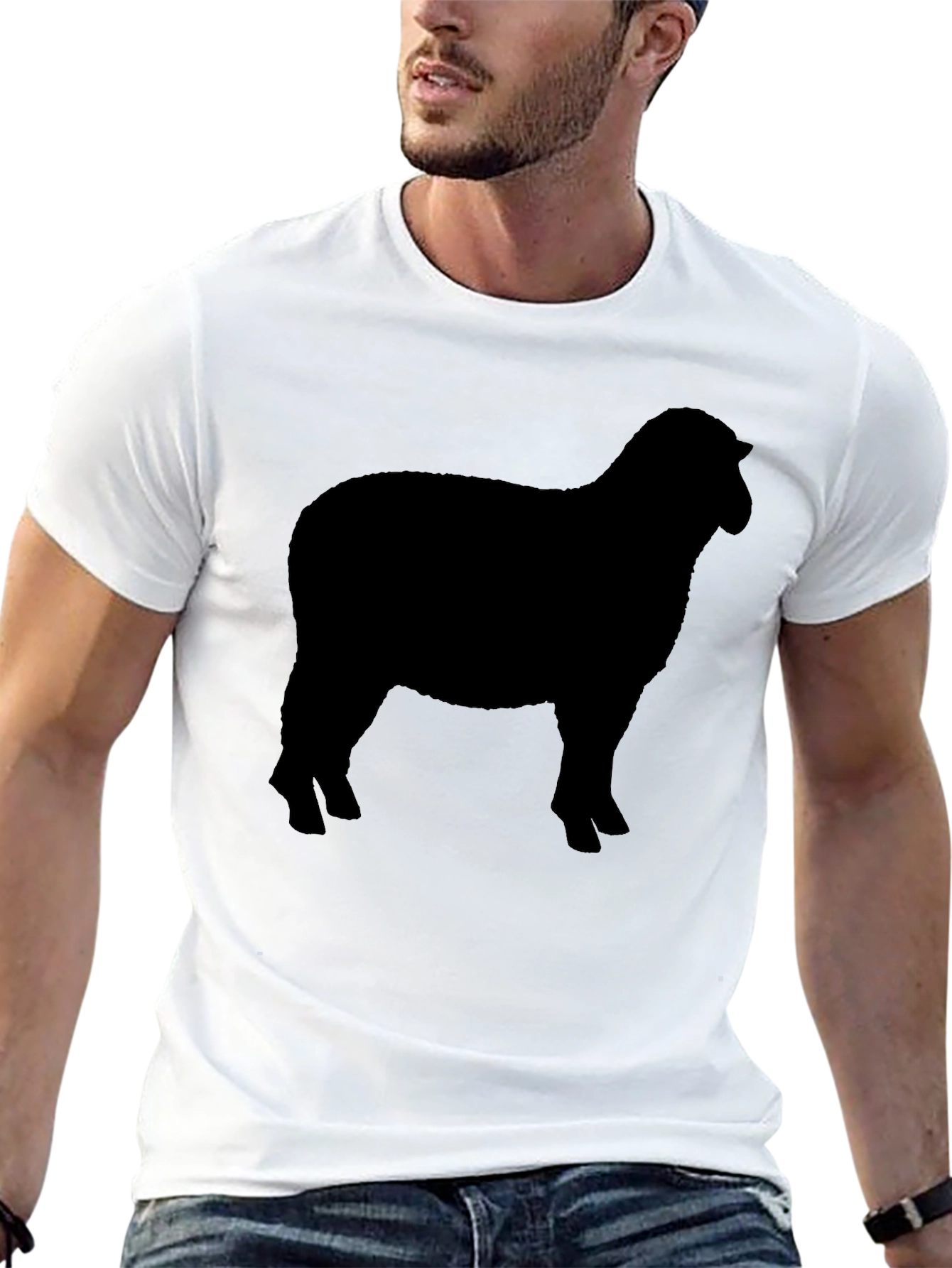 Sheep Silhouette Graphic Tee - Black Cotton T-Shirt