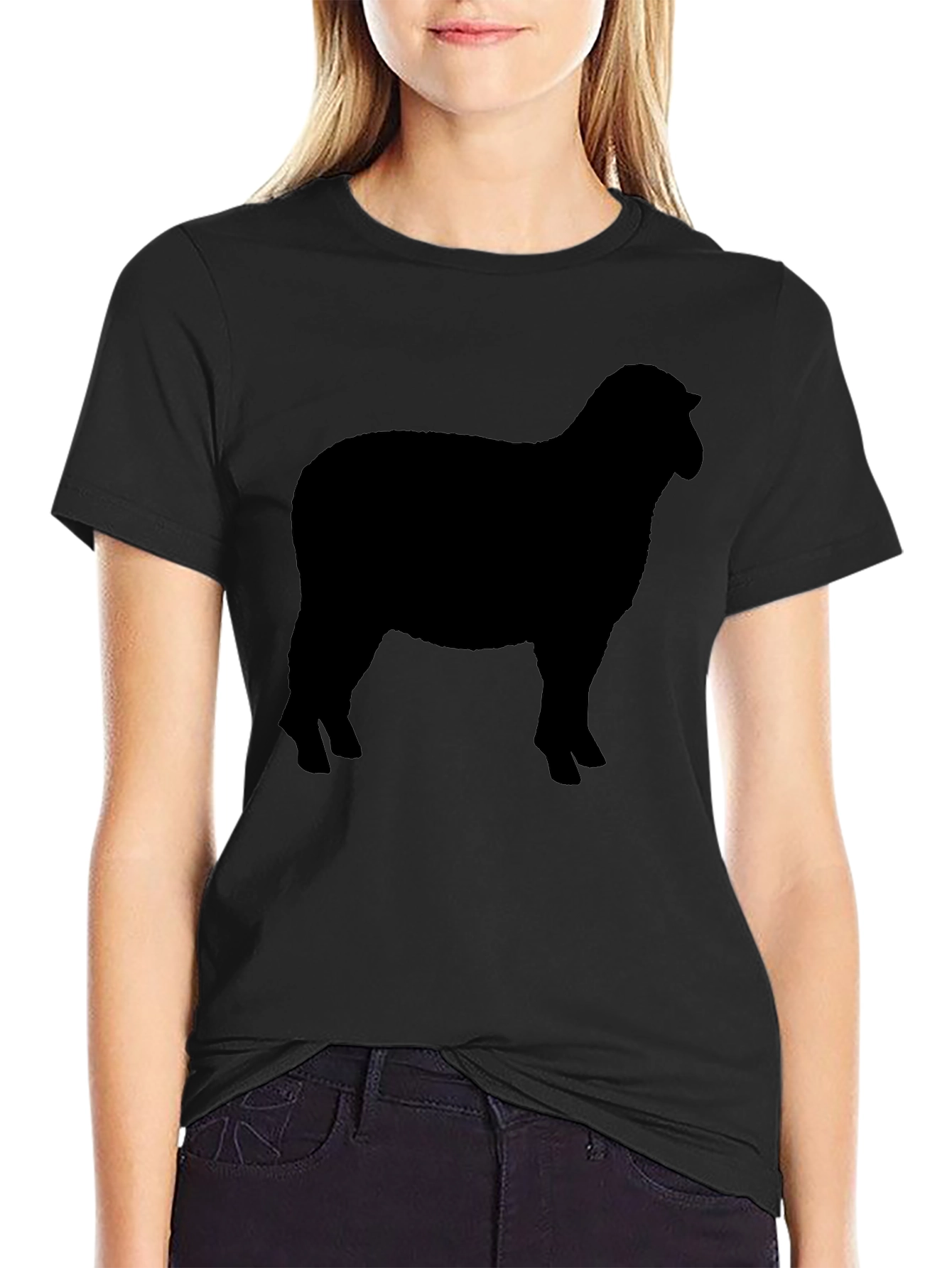 Sheep Silhouette Graphic Tee - Black Cotton T-Shirt