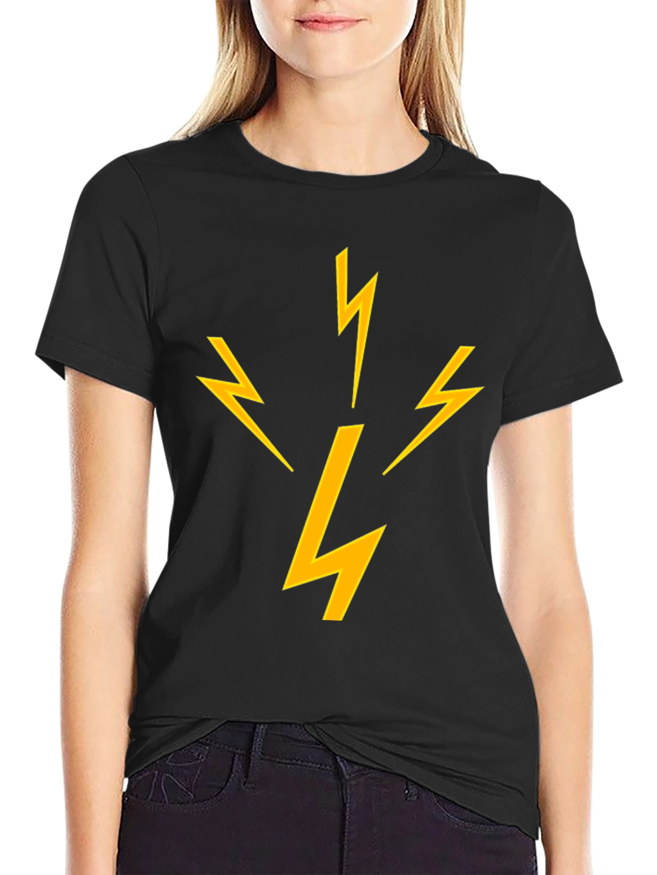 Lightning Bolt Graphic Tee - Black Cotton T-Shirt