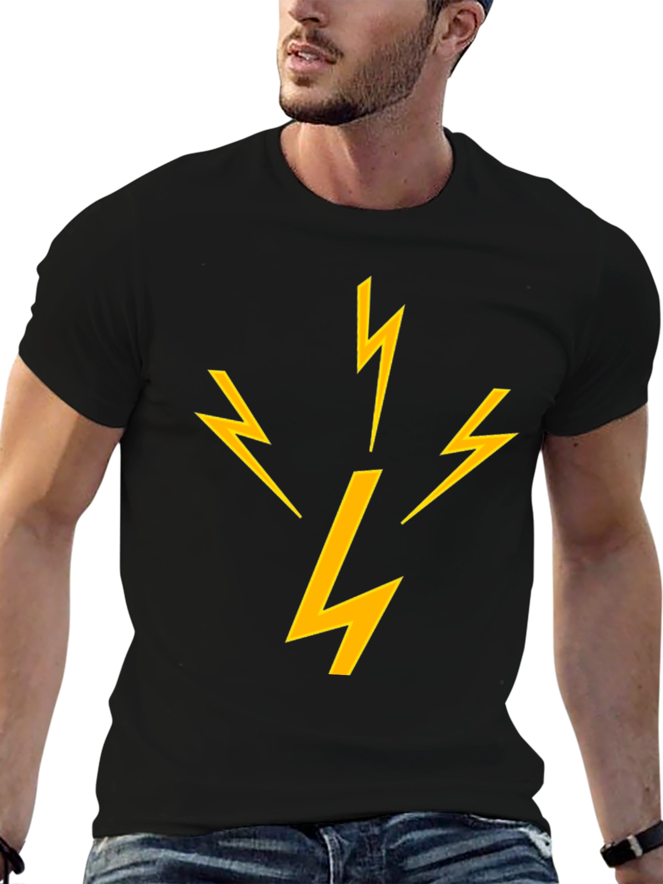 Lightning Bolt Graphic Tee - Black Cotton T-Shirt