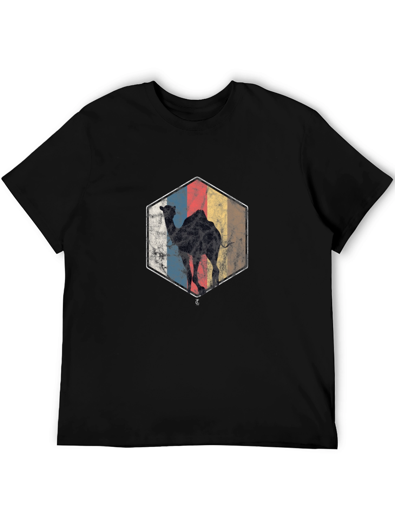Retro Camel Graphic Tee - Black Cotton Blend Shirt