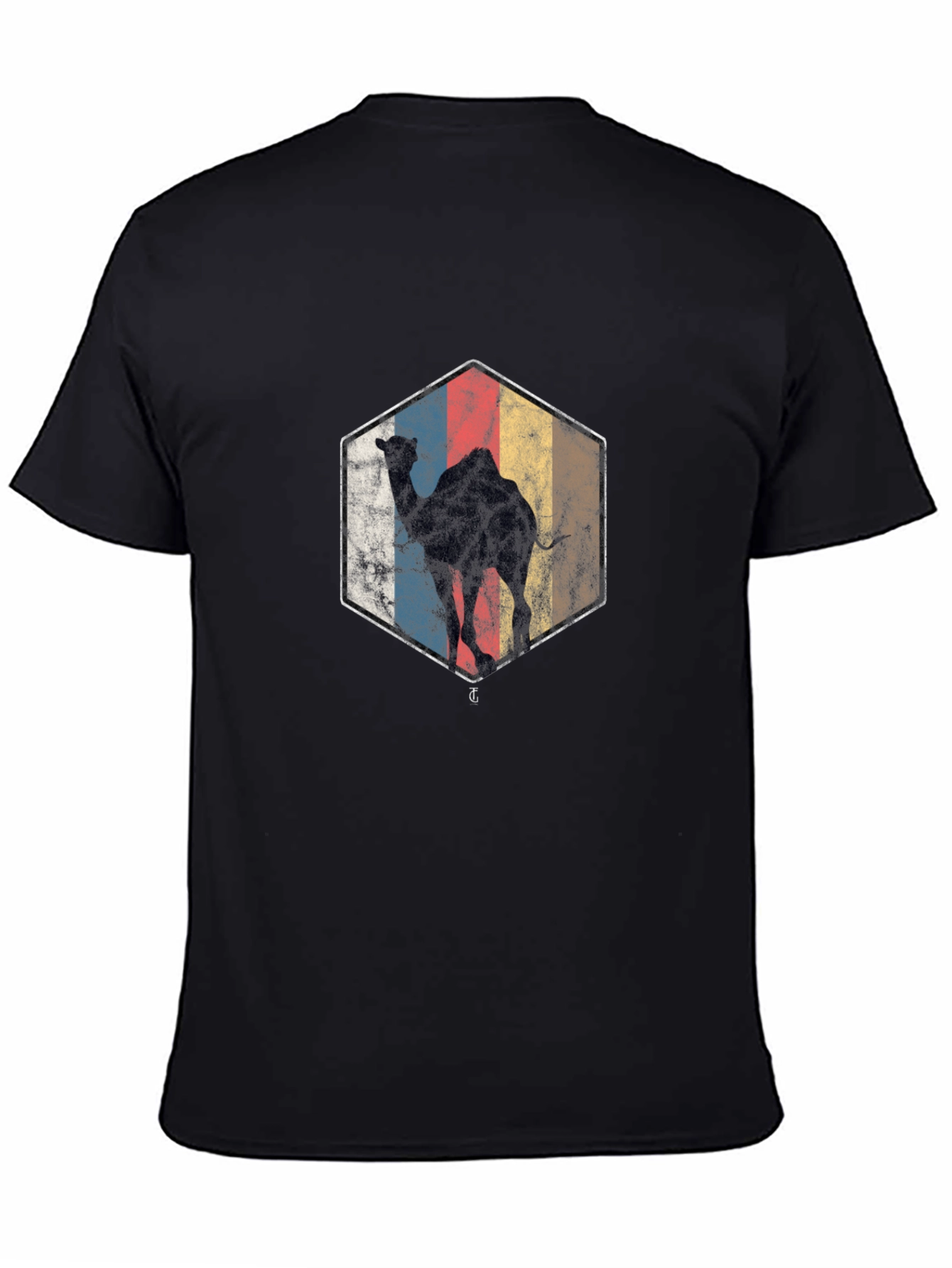 Retro Camel Graphic Tee - Black Cotton Blend Shirt