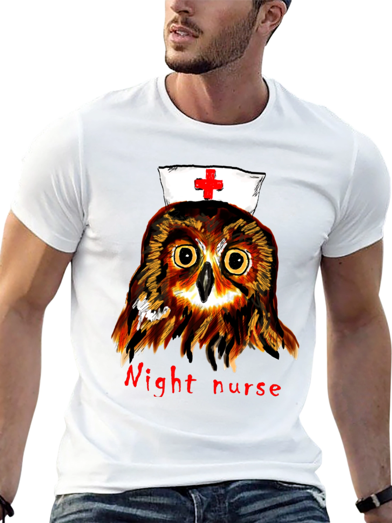 Night Nurse Owl Graphic Tee - Unique Novelty T-Shirt