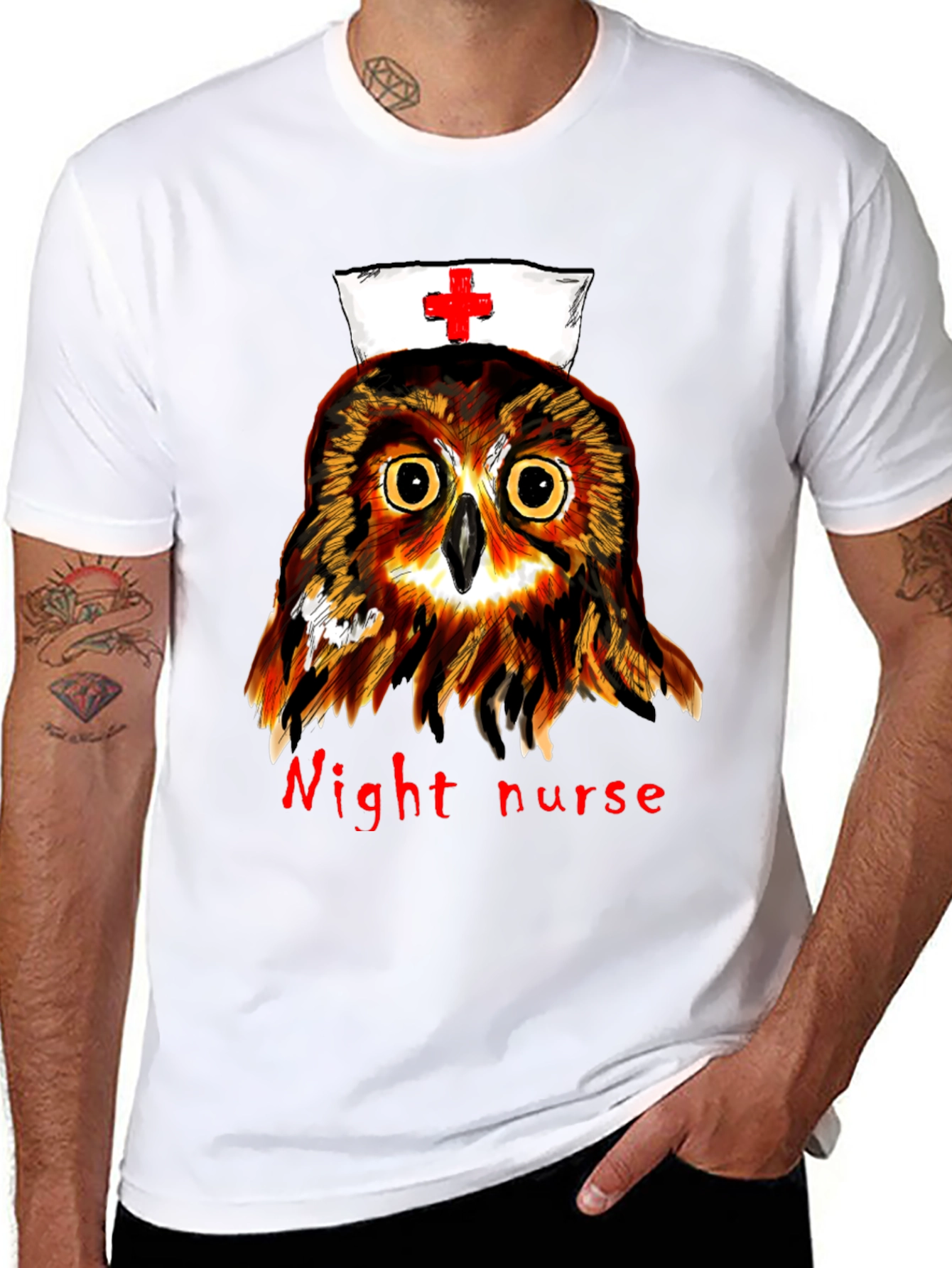Night Nurse Owl Graphic Tee - Unique Novelty T-Shirt