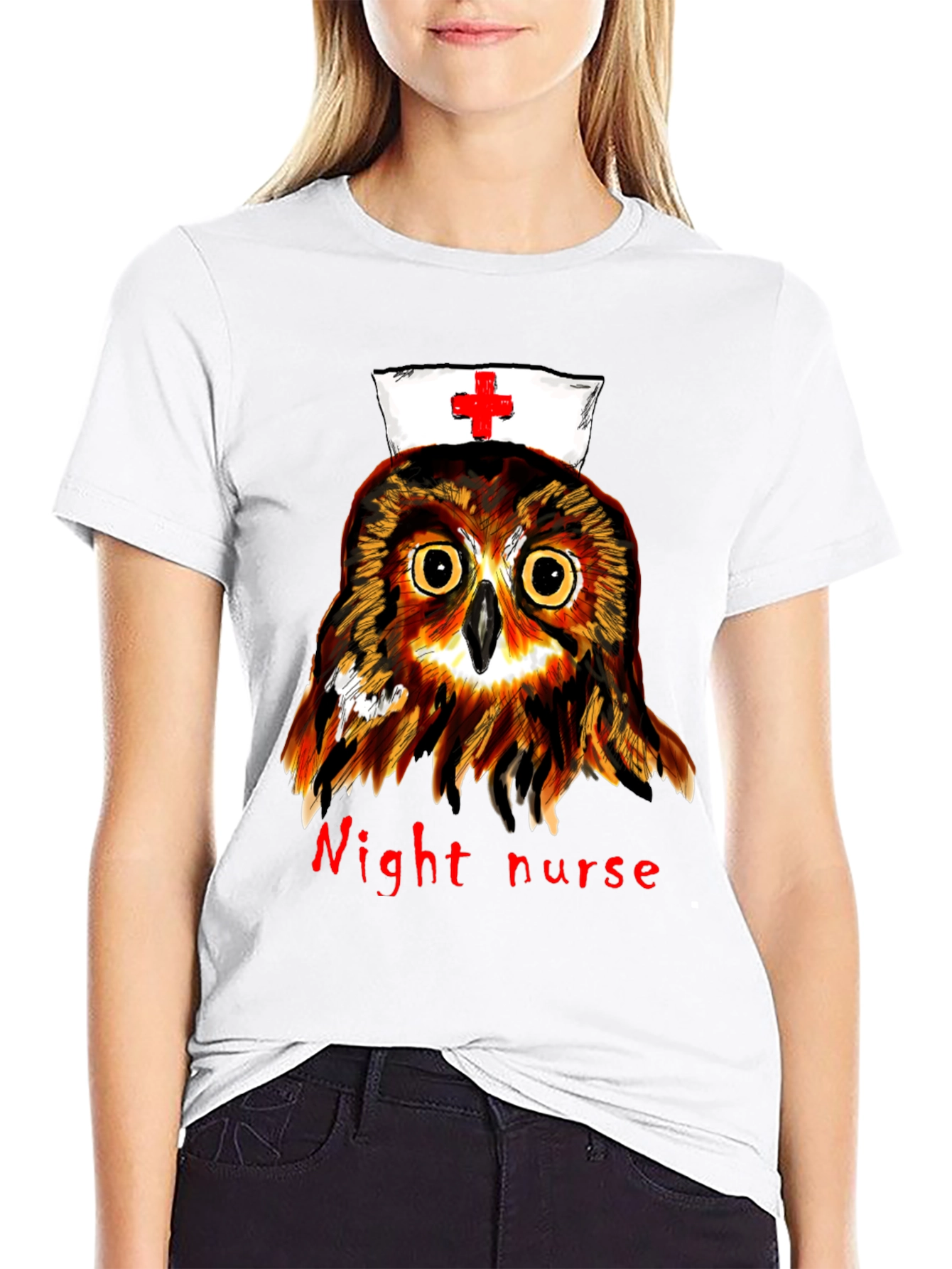 Night Nurse Owl Graphic Tee - Unique Novelty T-Shirt