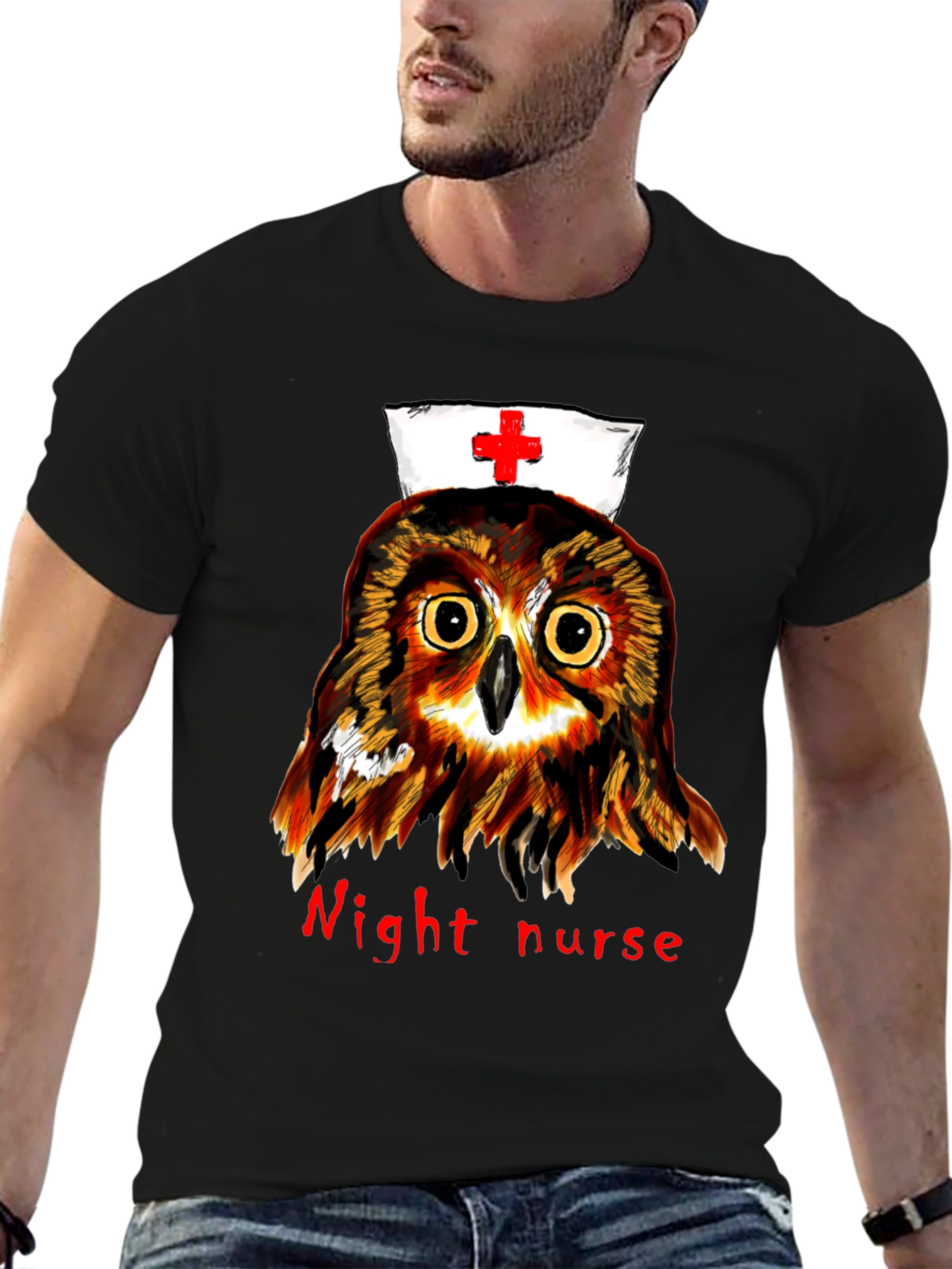 Night Nurse Owl Graphic Tee - Unique Novelty T-Shirt