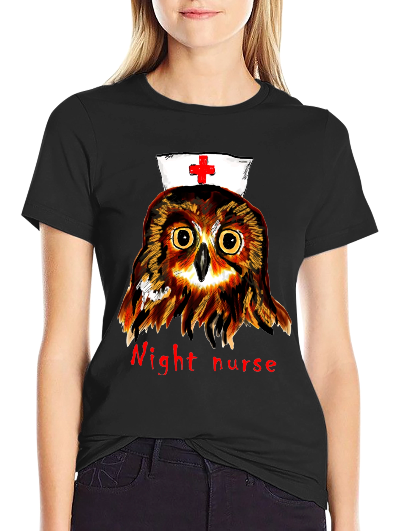 Night Nurse Owl Graphic Tee - Unique Novelty T-Shirt