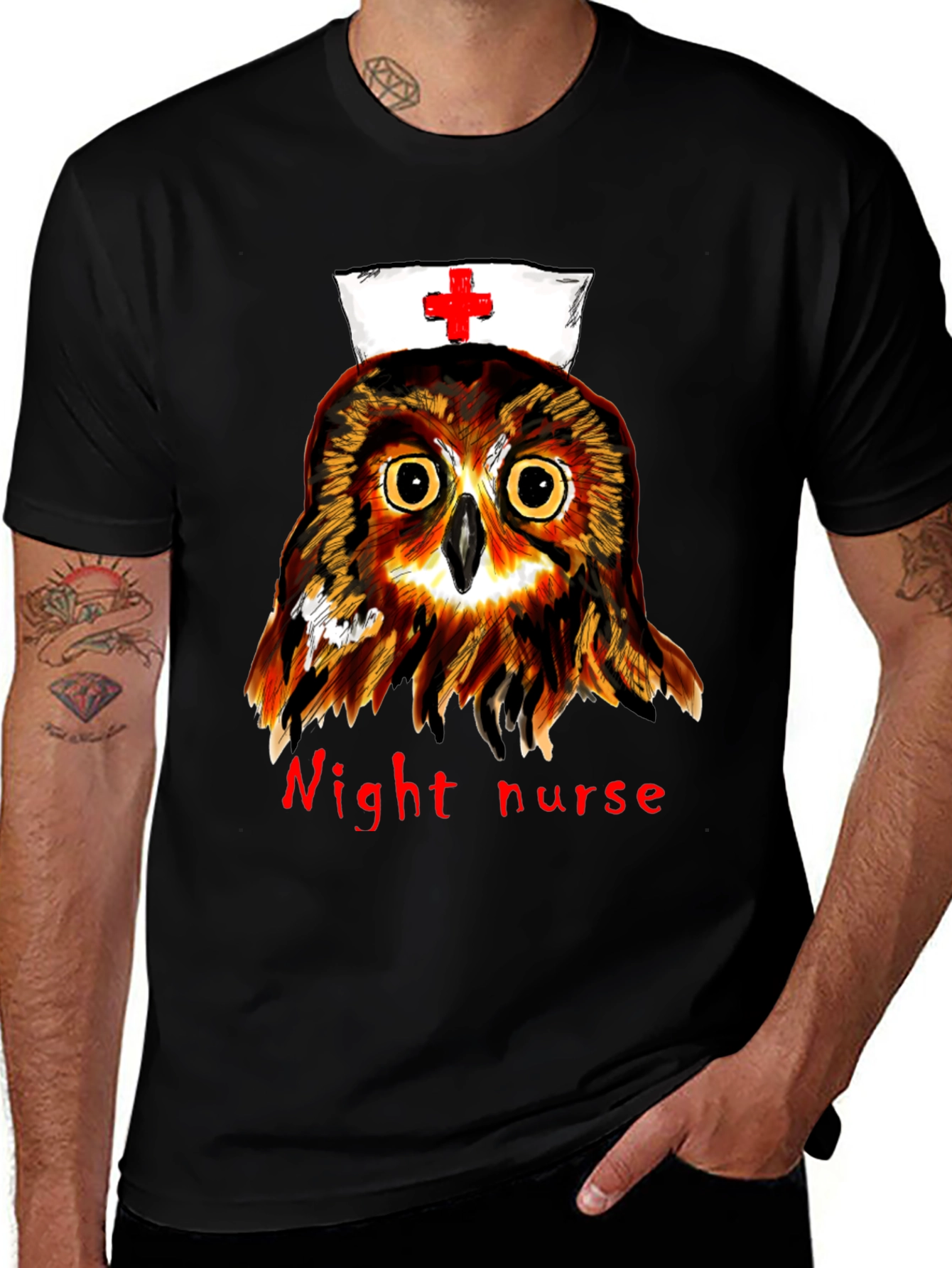 Night Nurse Owl Graphic Tee - Unique Novelty T-Shirt