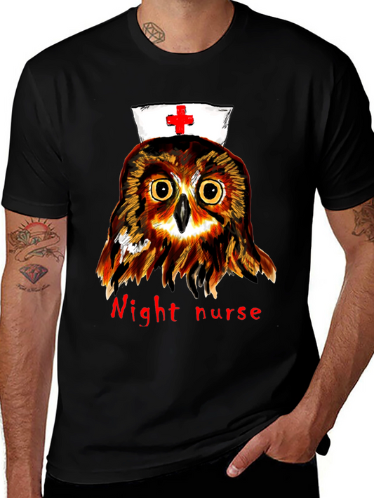 Night Nurse Owl Graphic Tee - Unique Novelty T-Shirt
