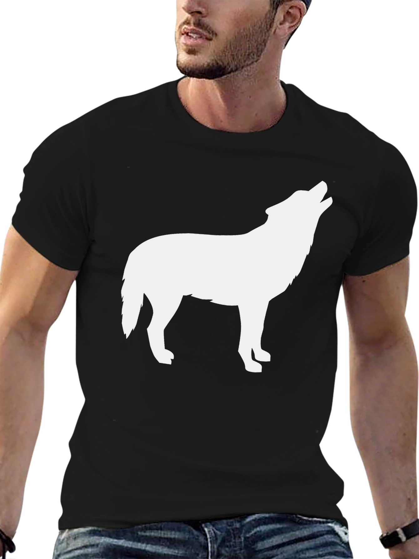 Wolf Silhouette Graphic Black T-Shirt