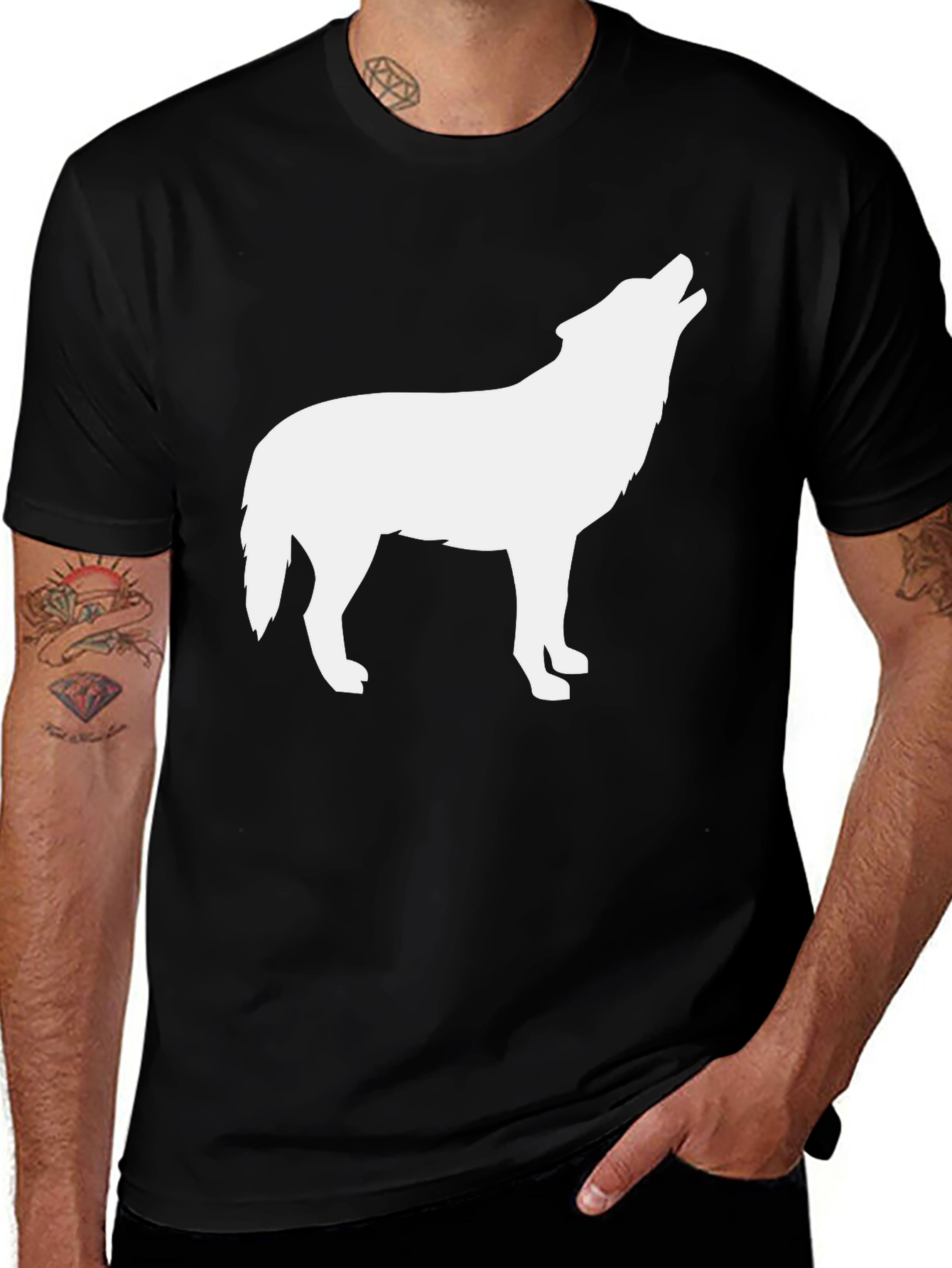 Wolf Silhouette Graphic Black T-Shirt