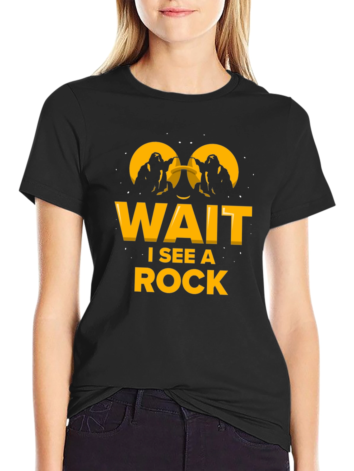Wait I See A Rock Funny Black T-Shirt