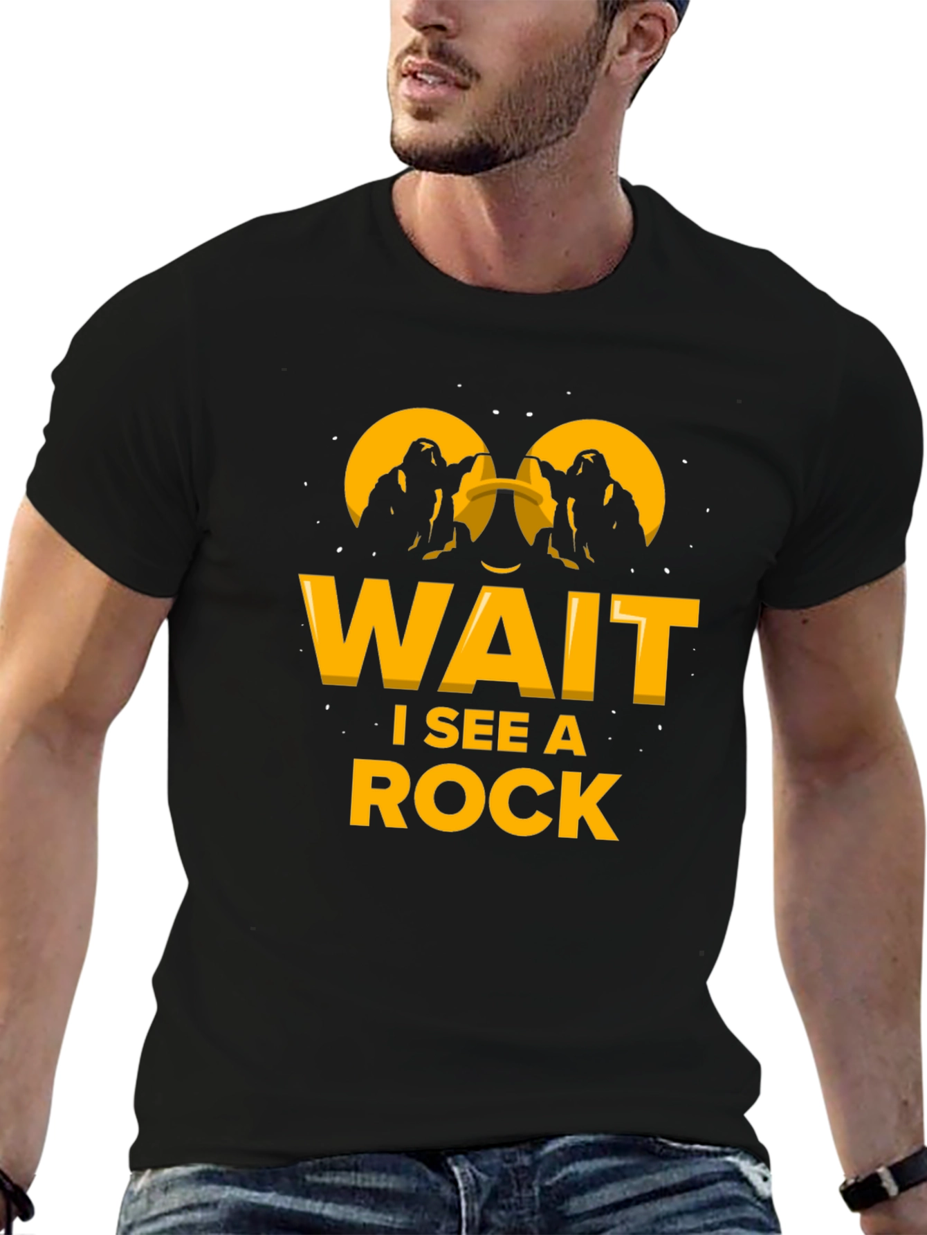 Wait I See A Rock Funny Black T-Shirt