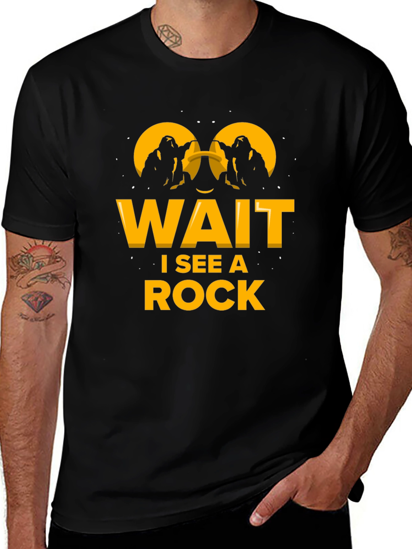 Wait I See A Rock Funny Black T-Shirt