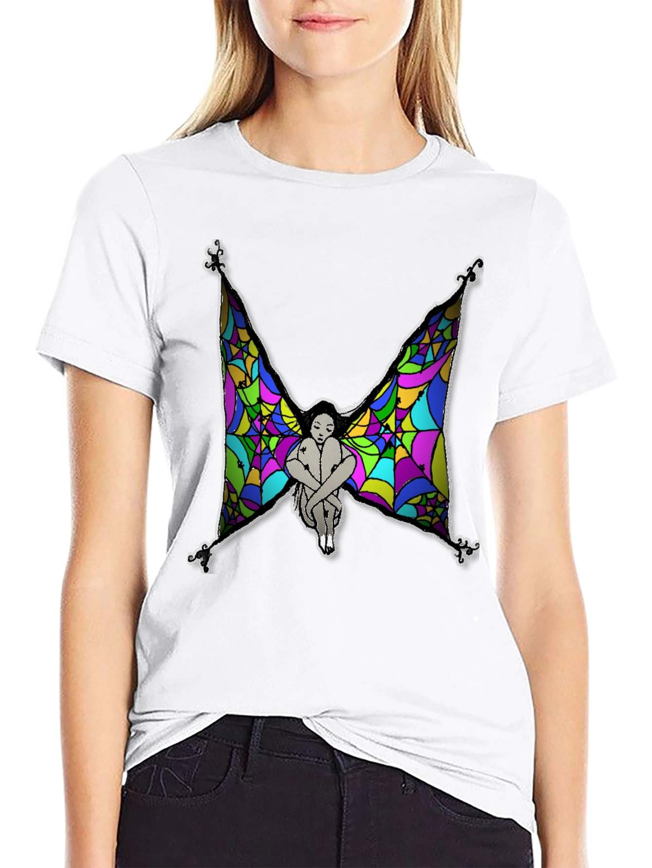 Mens Fairy Wings Graphic Print Black T-Shirt