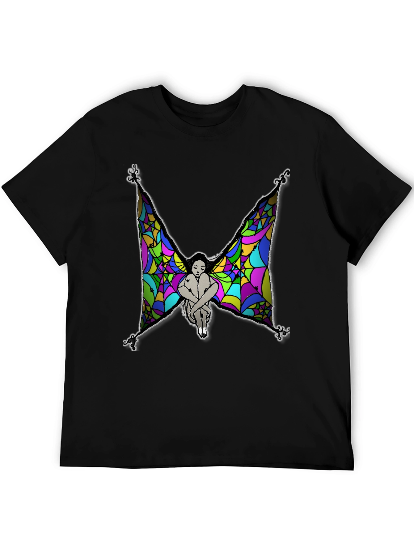 Mens Fairy Wings Graphic Print Black T-Shirt
