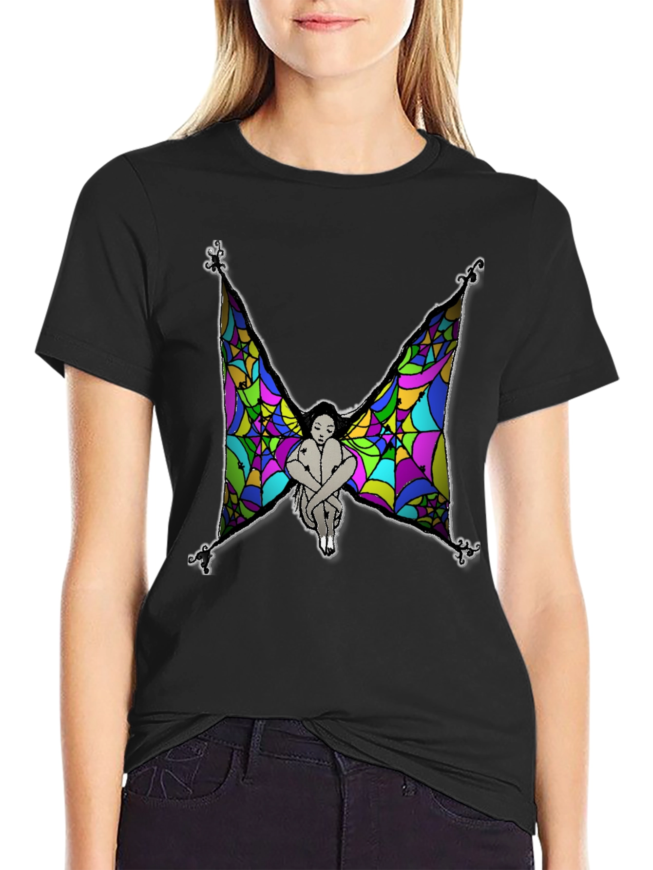 Mens Fairy Wings Graphic Print Black T-Shirt