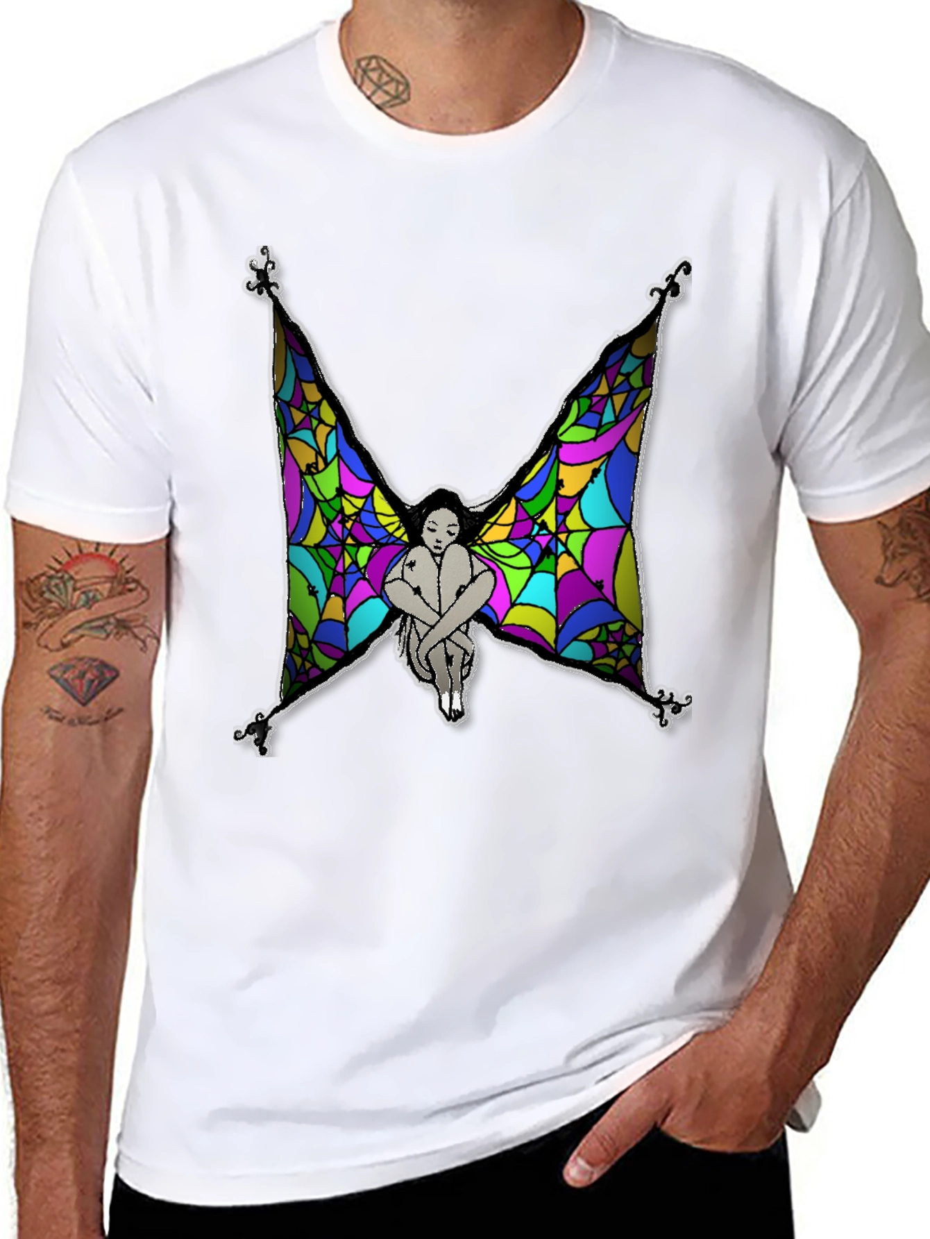 Mens Fairy Wings Graphic Print Black T-Shirt
