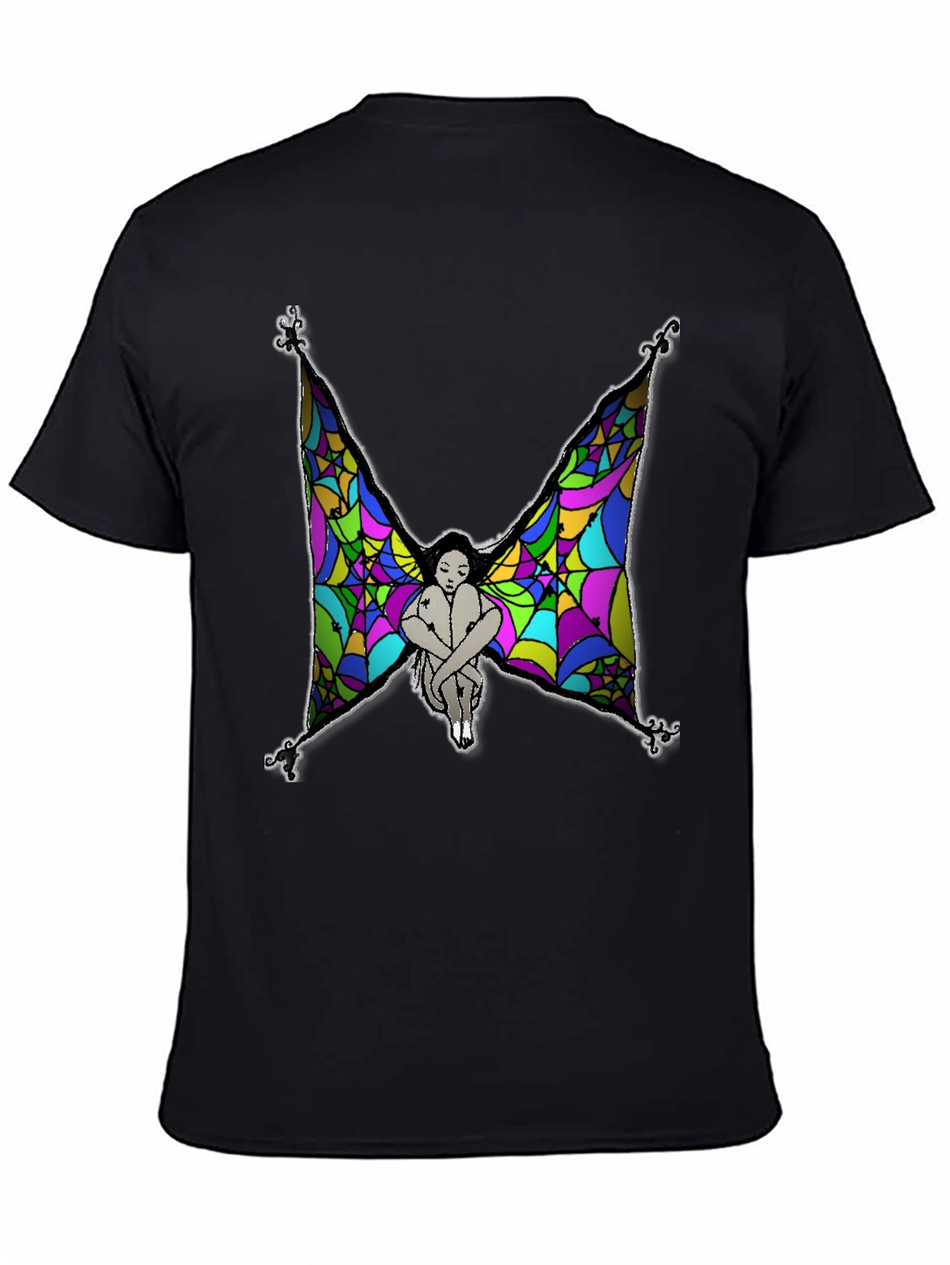 Mens Fairy Wings Graphic Print Black T-Shirt