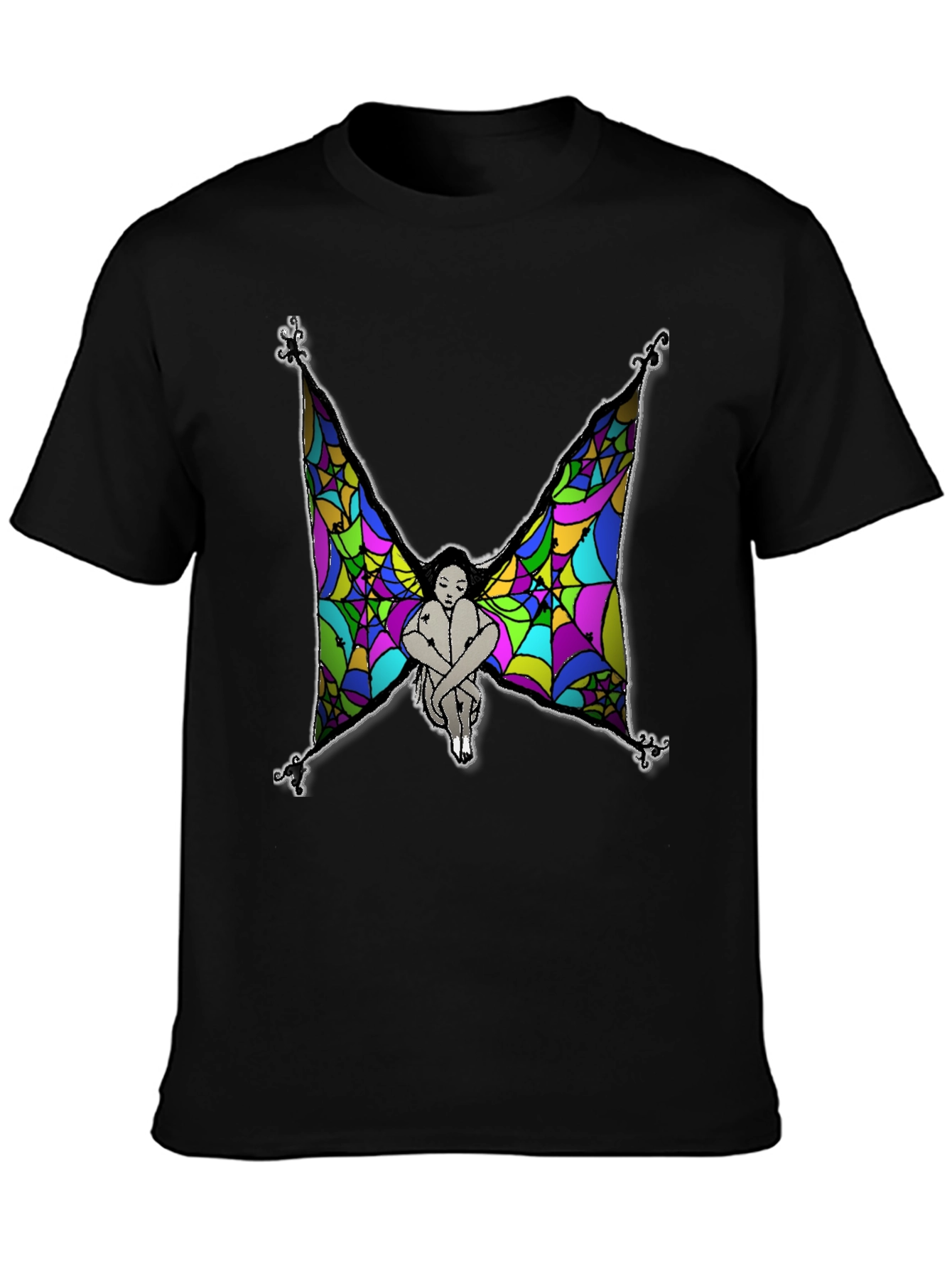 Mens Fairy Wings Graphic Print Black T-Shirt