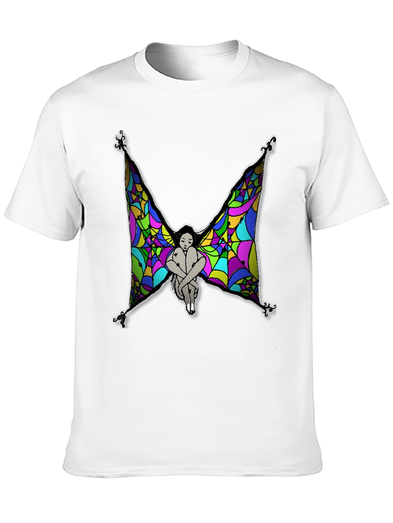 Mens Fairy Wings Graphic Print Black T-Shirt