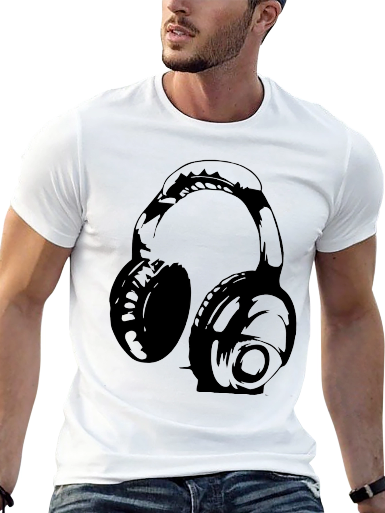 Black Headphones Graphic T-Shirt