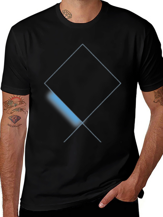 Modern Geometric T-Shirt - Black Tee with Blue Diamond Design