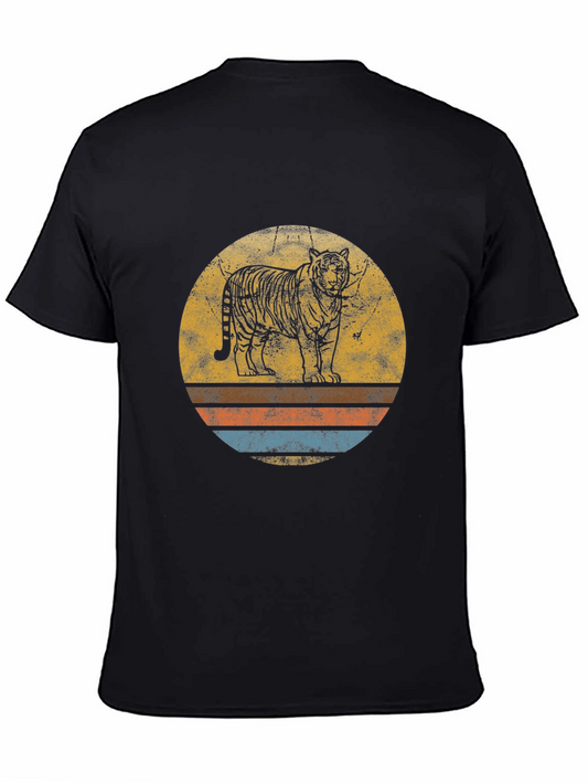 Retro Tiger Graphic Tee - Vintage Style Black T-Shirt