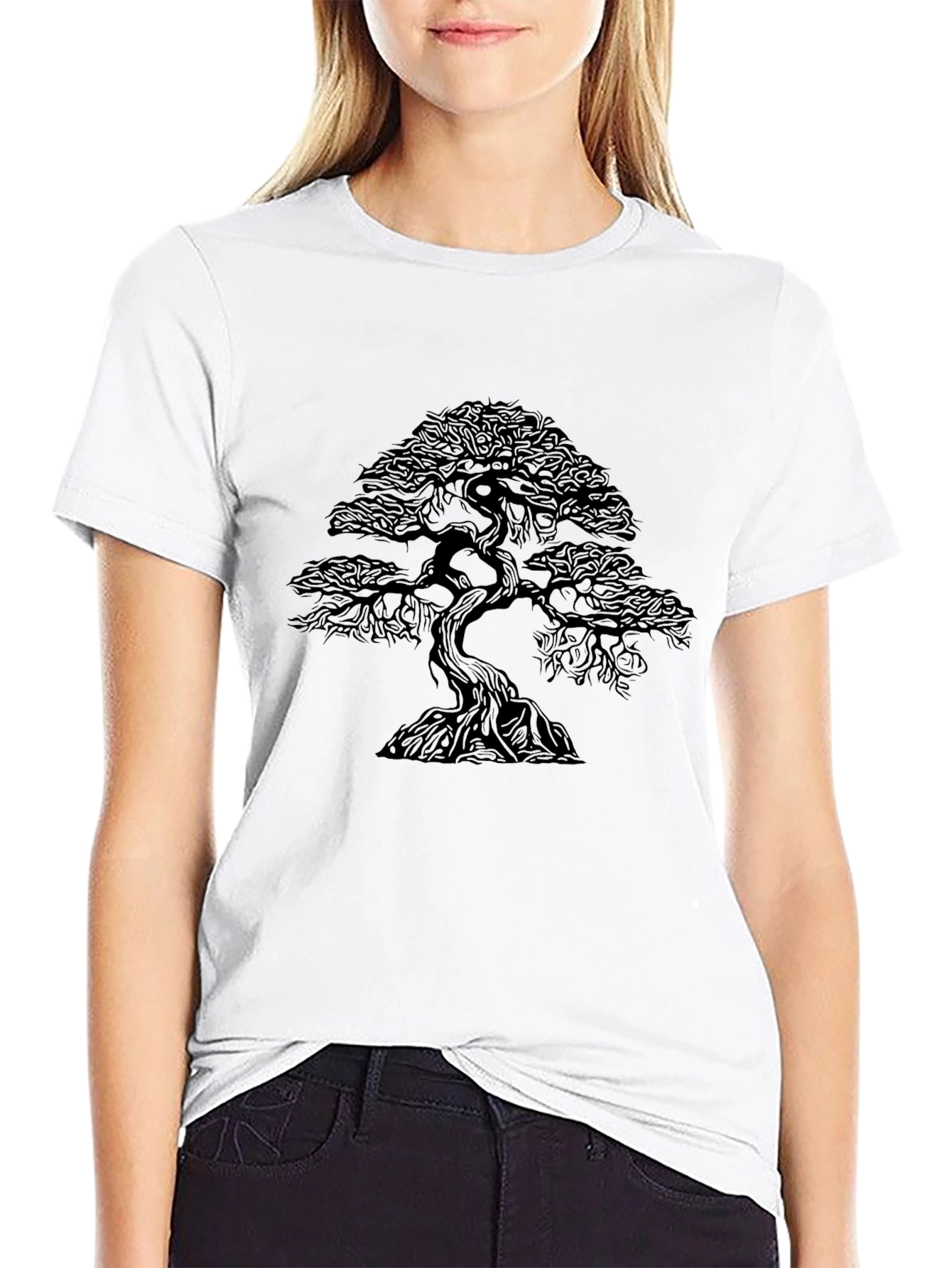 Bonsai Tree Graphic Tee - Stylish Black Shirt