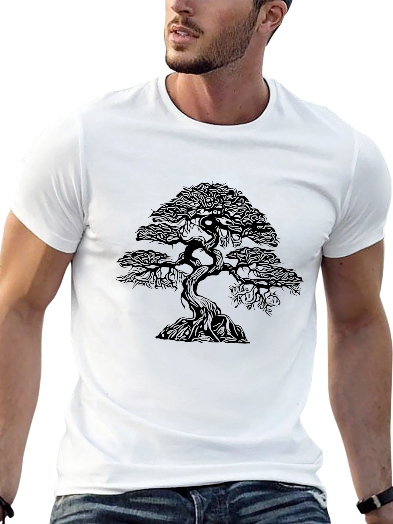 Bonsai Tree Graphic Tee - Stylish Black Shirt