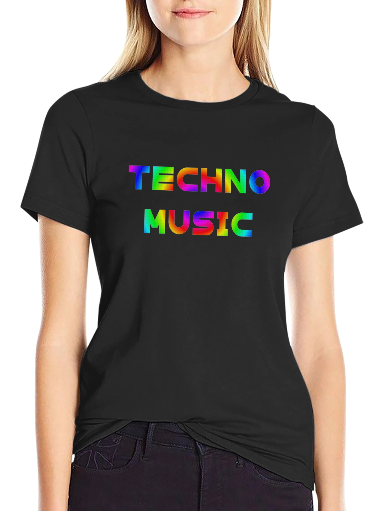 Techno Music Graphic Tee - Rainbow Print Shirt