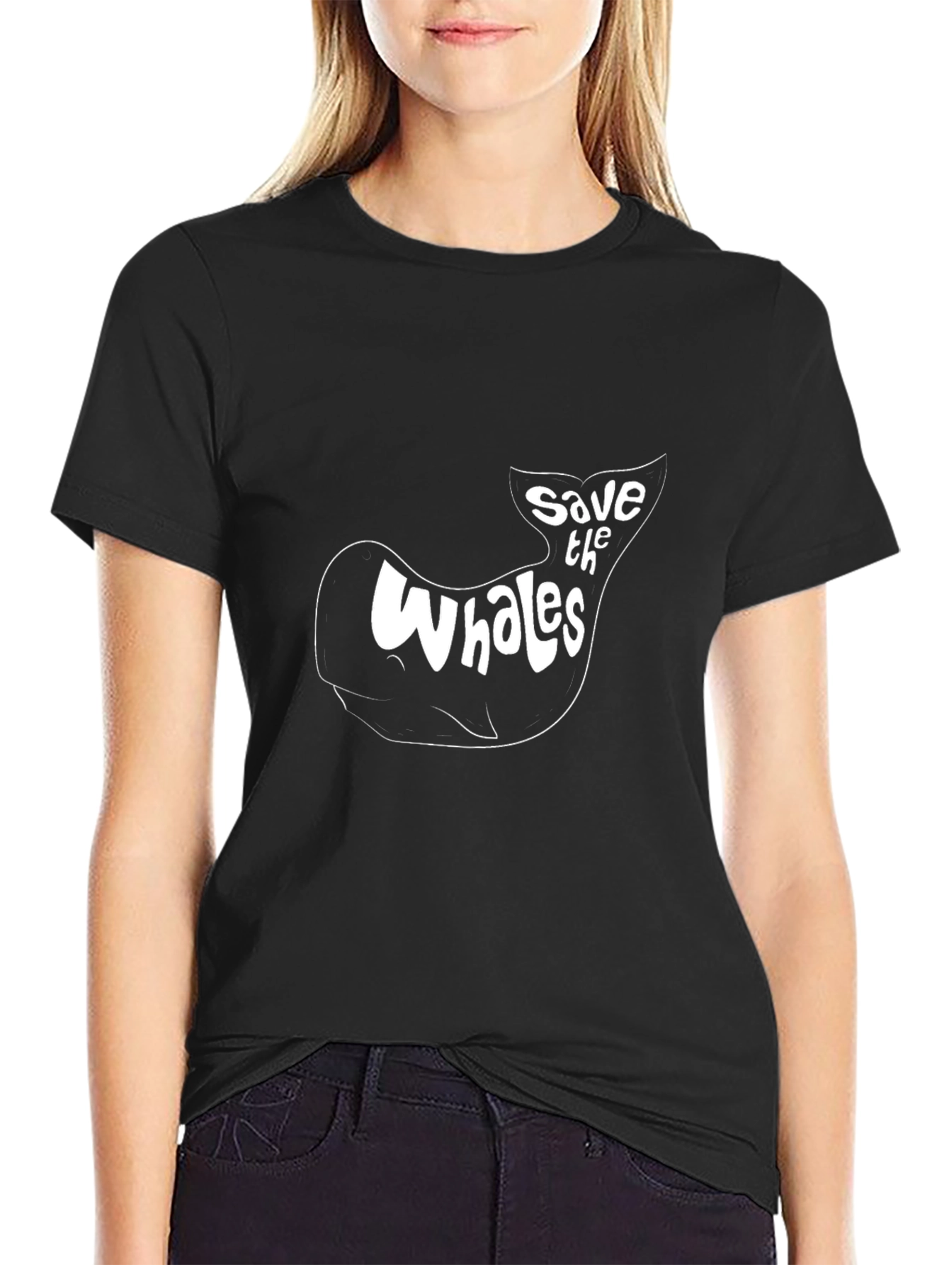 Save the Whales Graphic T-Shirt - Black