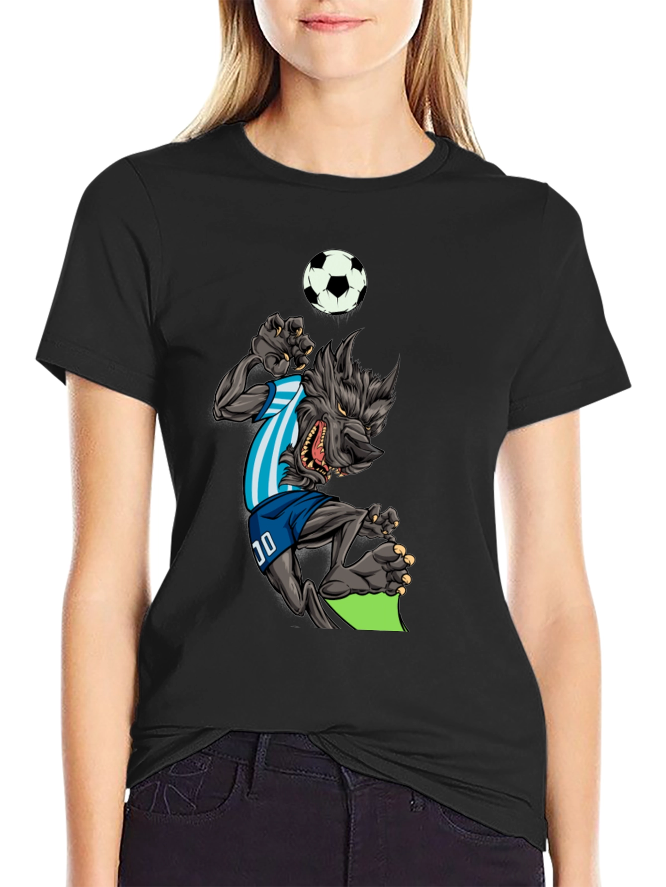 Soccer Wolf Graphic T-Shirt - Mens Black Tee