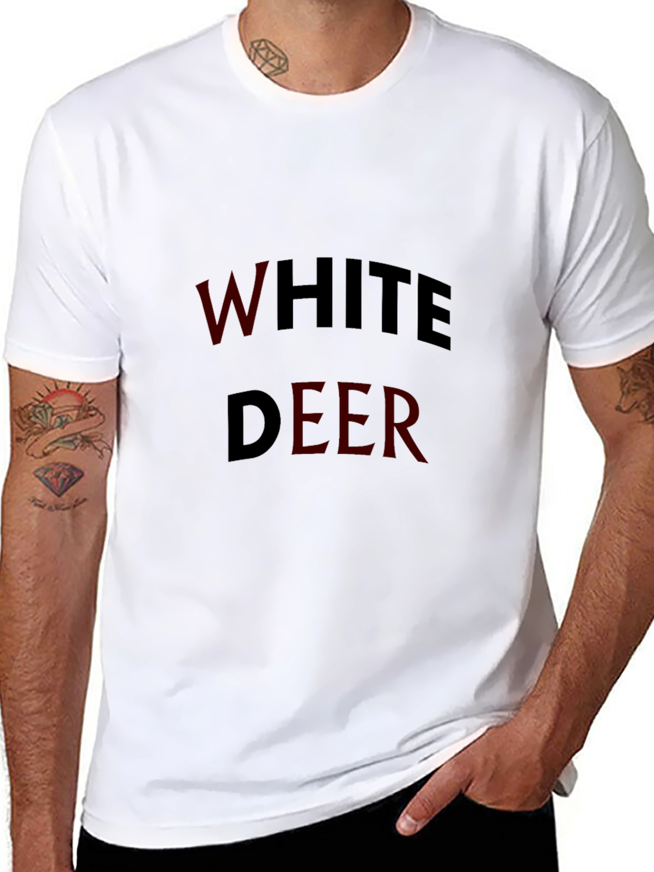White Deer Graphic Black T-Shirt